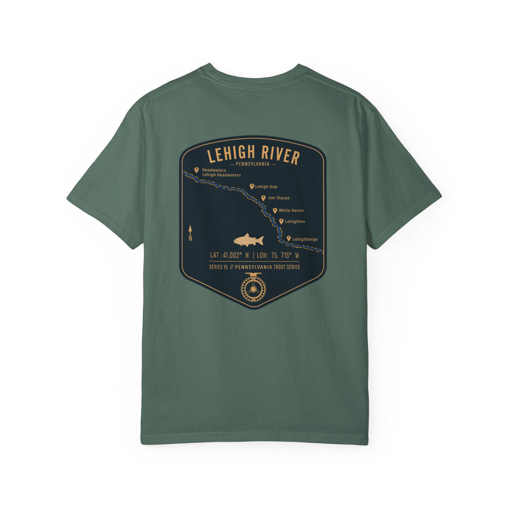 Lehigh River Pennsylvania Trout Fishing T-Shirt - Fly Fishing Map Tee with Jim Thorpe & Lehigh Gorge - Premium Angler Gift