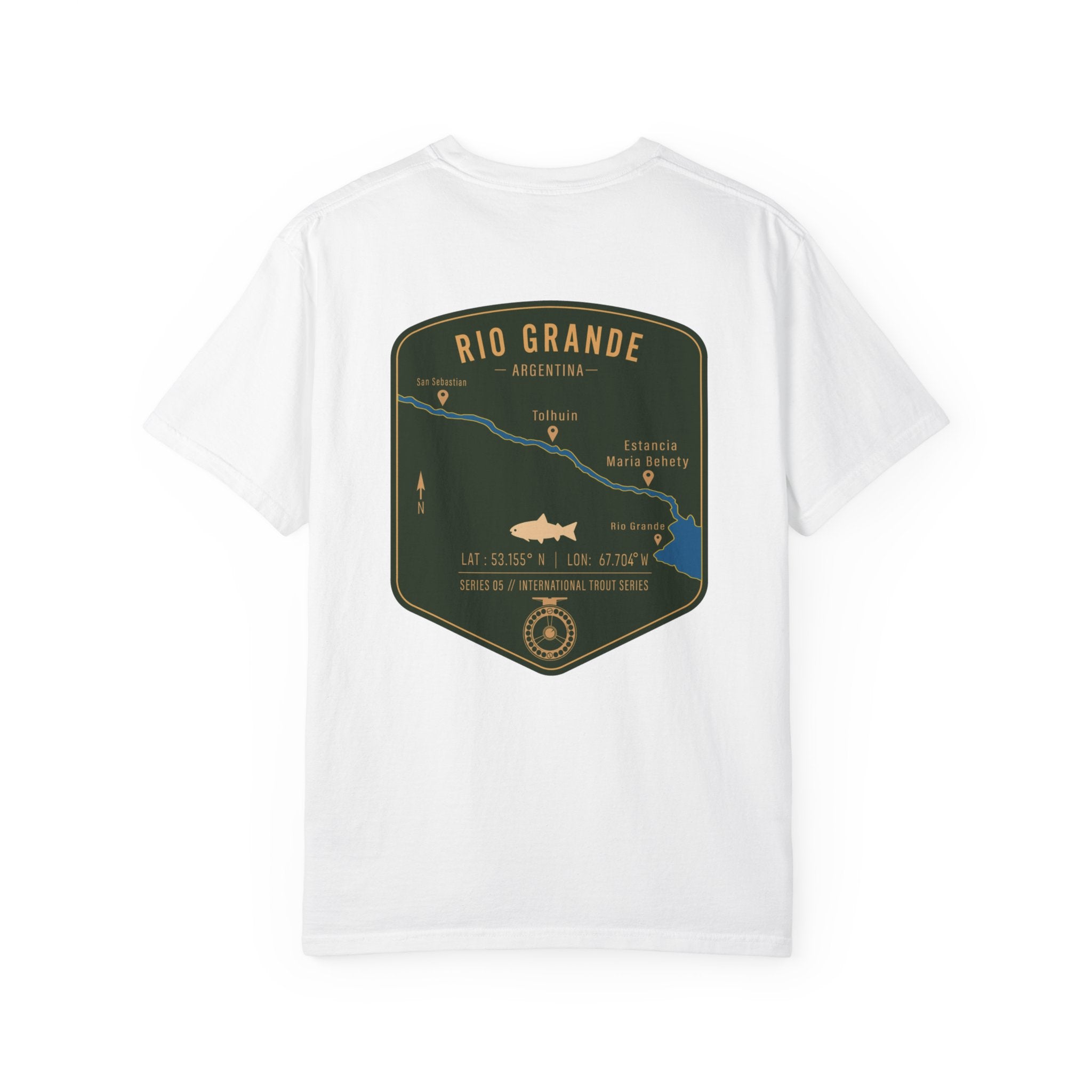 Rio Grande Argentina Fly Fishing T-Shirt - International Trout Series Map - Premium Angler Gift for Trout Fishermen
