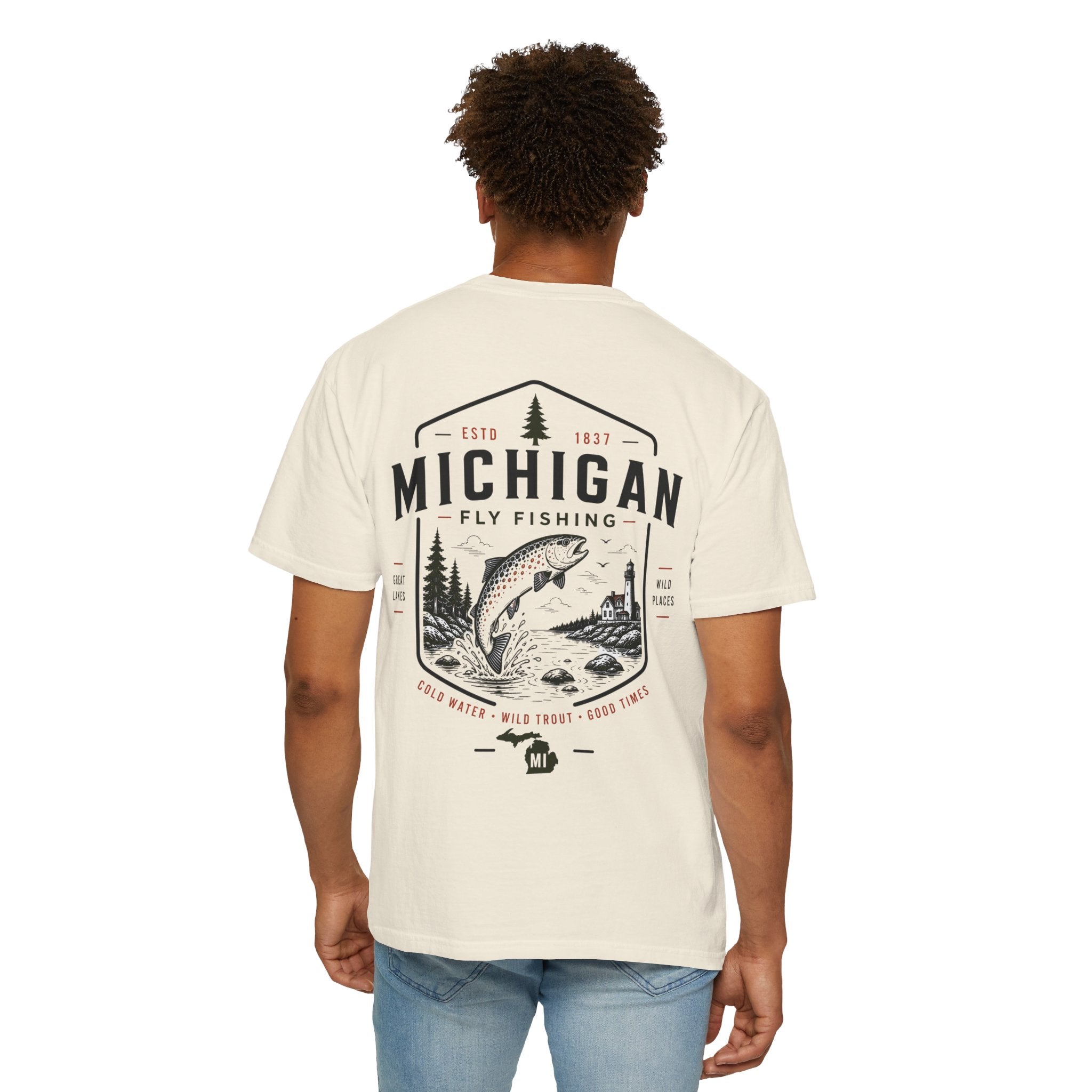 Michigan - State Fly Fishing Badge — Rugged Cotton Tee