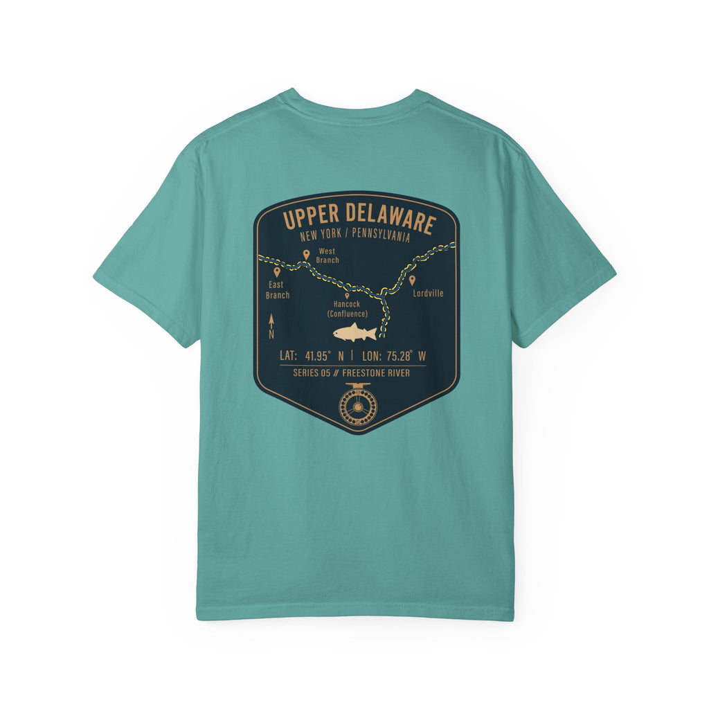 Upper Delaware River Fly Fishing T-Shirt - Vintage Hancock NY PA Map Design - Premium Angler Gift Tee