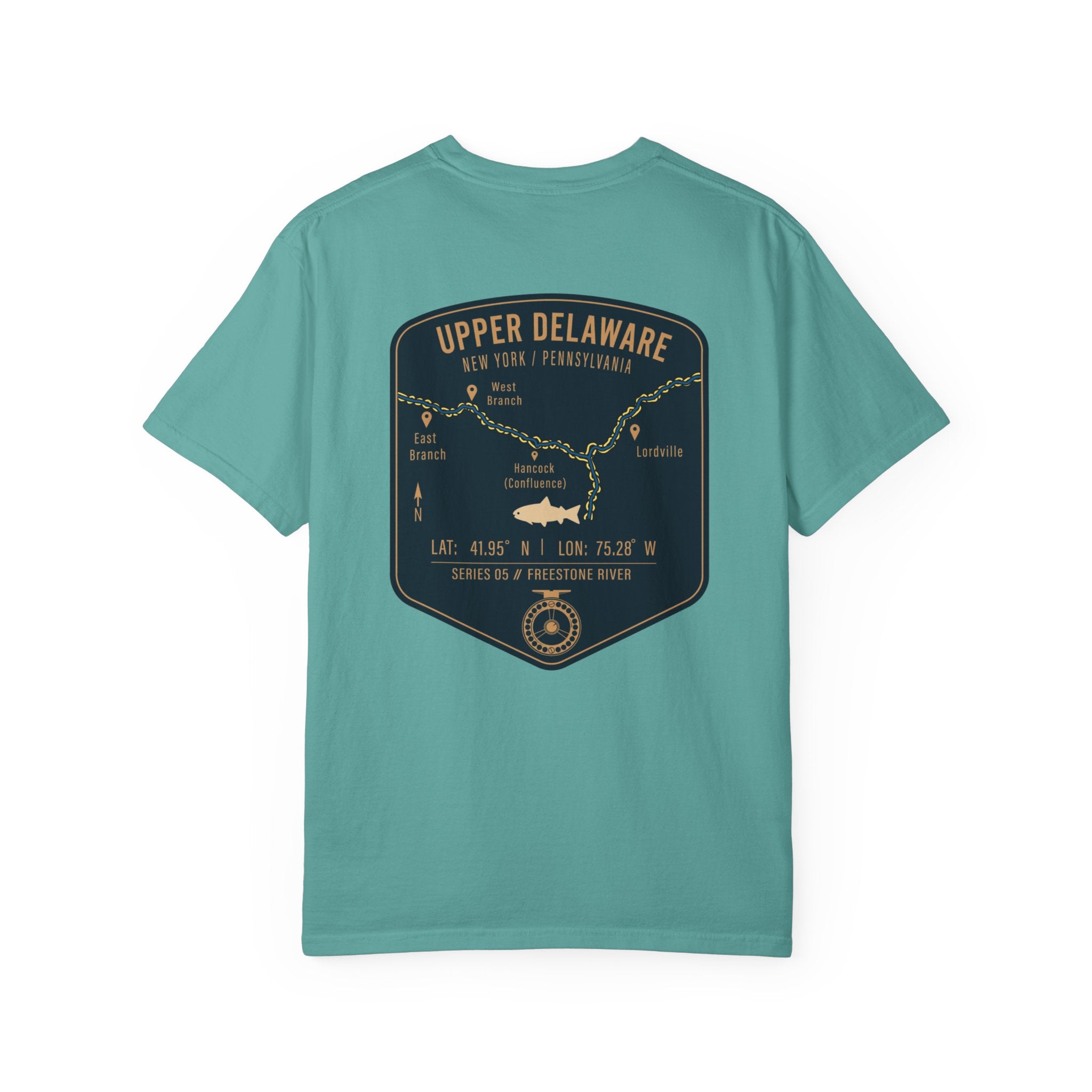 Upper Delaware River Fly Fishing T-Shirt - Vintage Hancock NY PA Map Design - Premium Angler Gift Tee