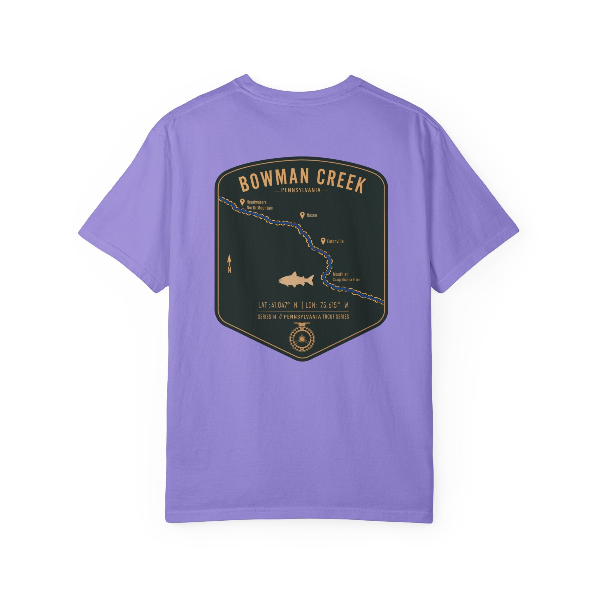 Bowman Creek Pennsylvania Fly Fishing T-Shirt - Series 14 Trout Map Tee for Anglers