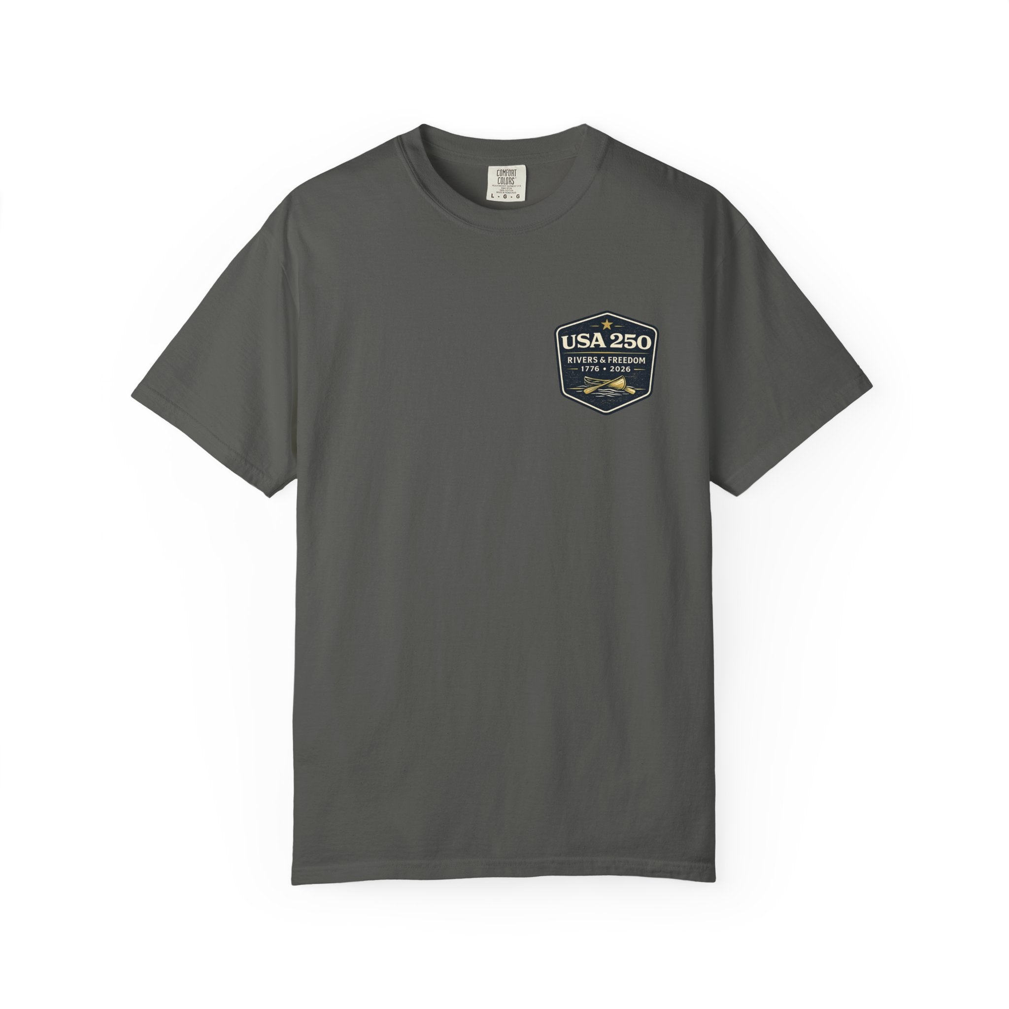 USA 250 River Heritage Light Color Back Badge Rugged Cotton Tee