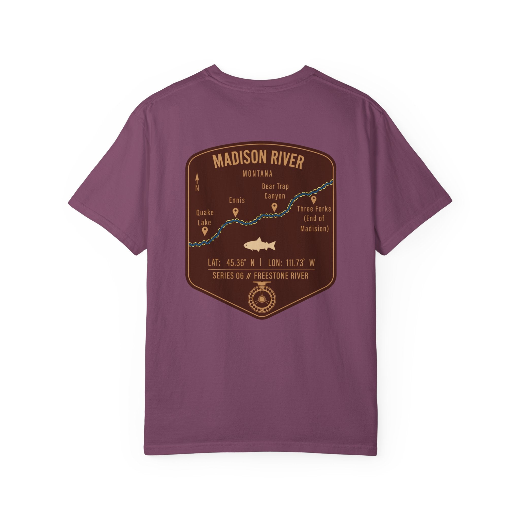 Madison River Montana Fly Fishing T-Shirt - Vintage Map Design Retro Angler Tee - Quake Lake Ennis Bear Trap Canyon Souvenir
