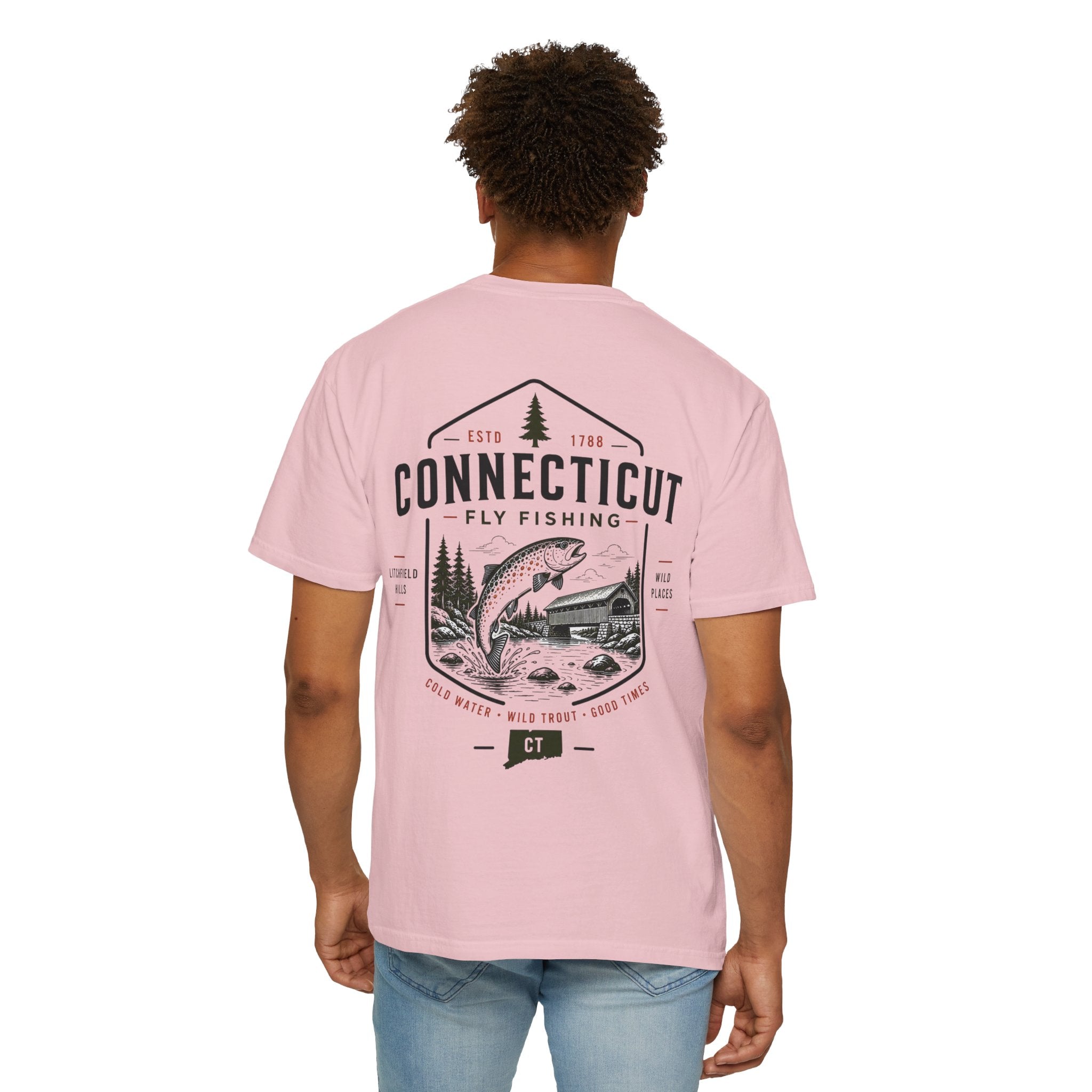 Connecticut - State Fly Fishing Badge — Rugged Cotton Tee
