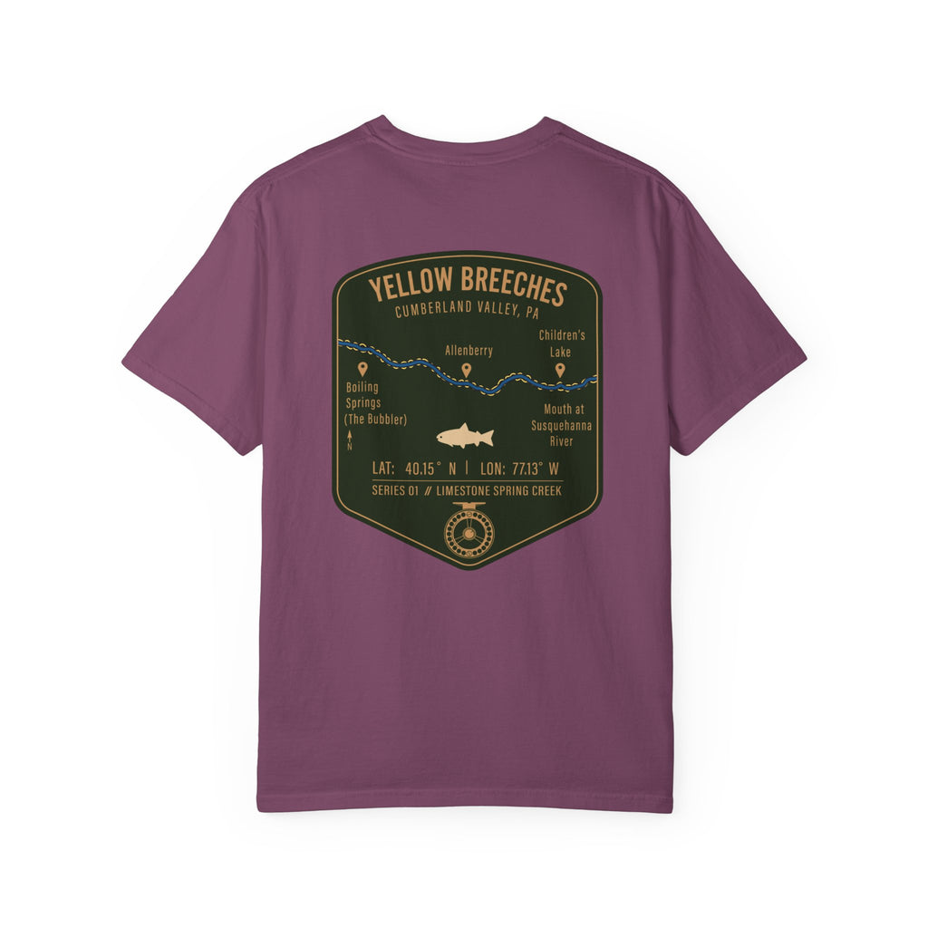 Yellow Breeches Fly Fishing T-Shirt - Cumberland Valley PA Trout Fishing Gear - Vintage Badge Style Limestone Creek Tee