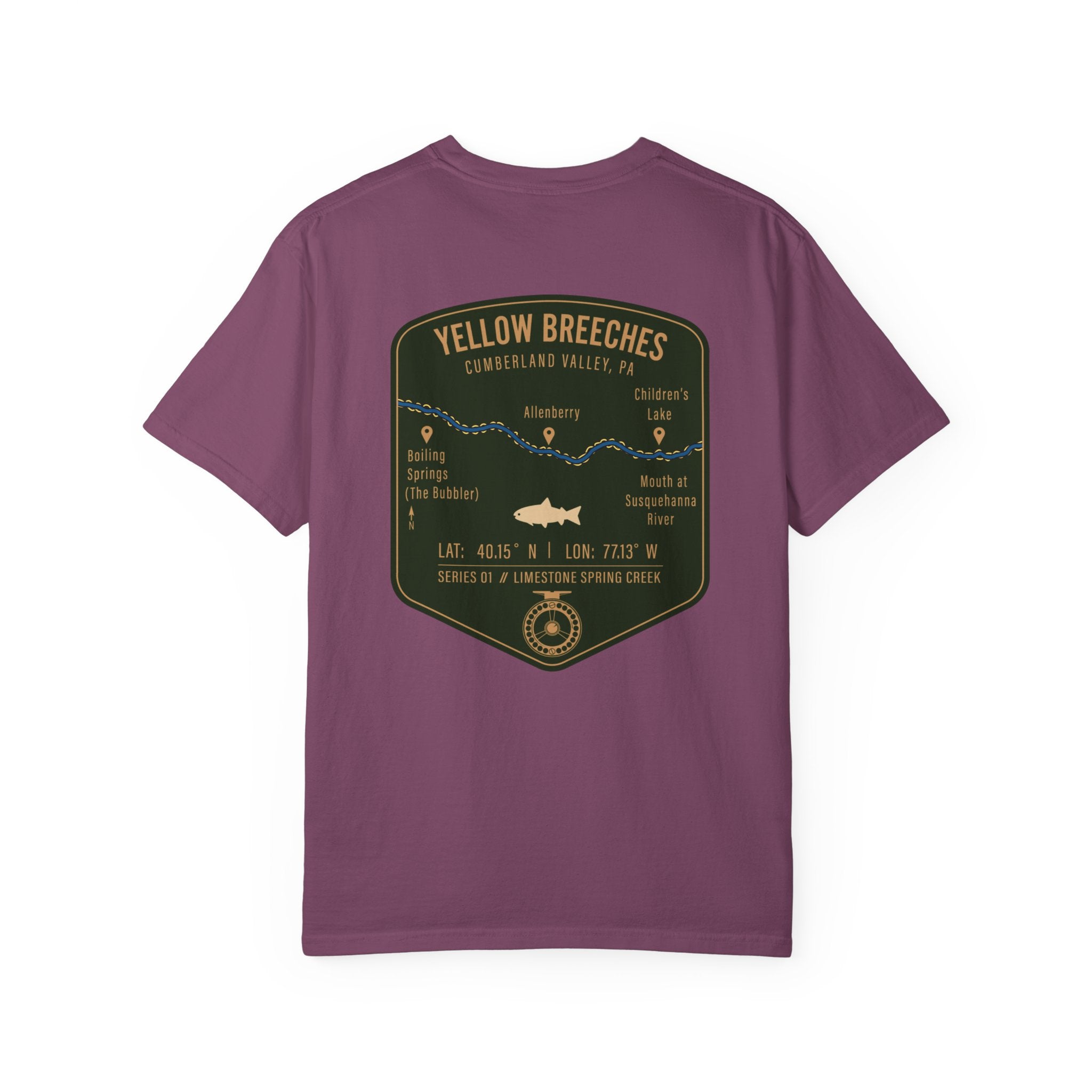 Yellow Breeches Fly Fishing T-Shirt - Cumberland Valley PA Trout Fishing Gear - Vintage Badge Style Limestone Creek Tee