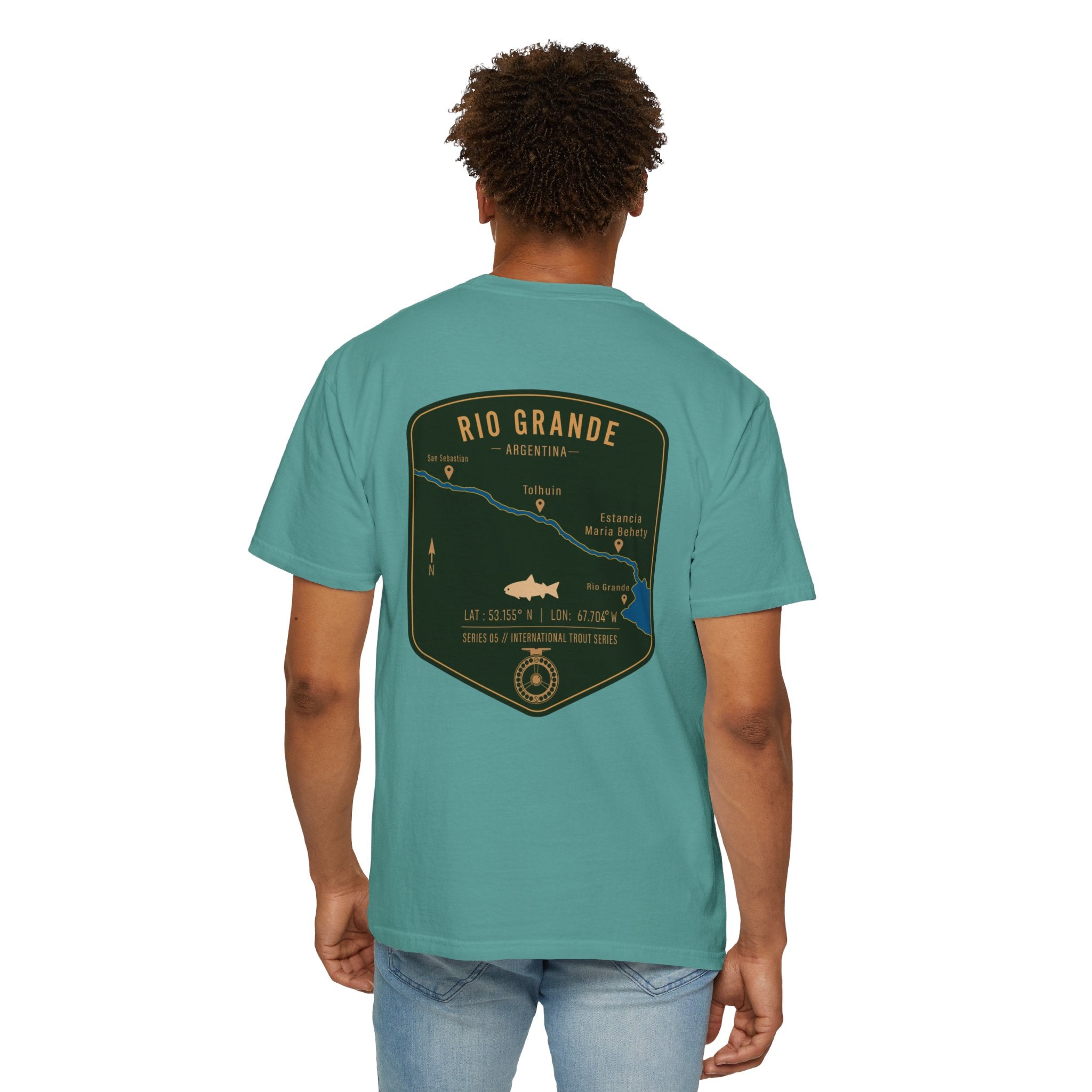 Rio Grande Argentina Fly Fishing T-Shirt - International Trout Series Map - Premium Angler Gift for Trout Fishermen