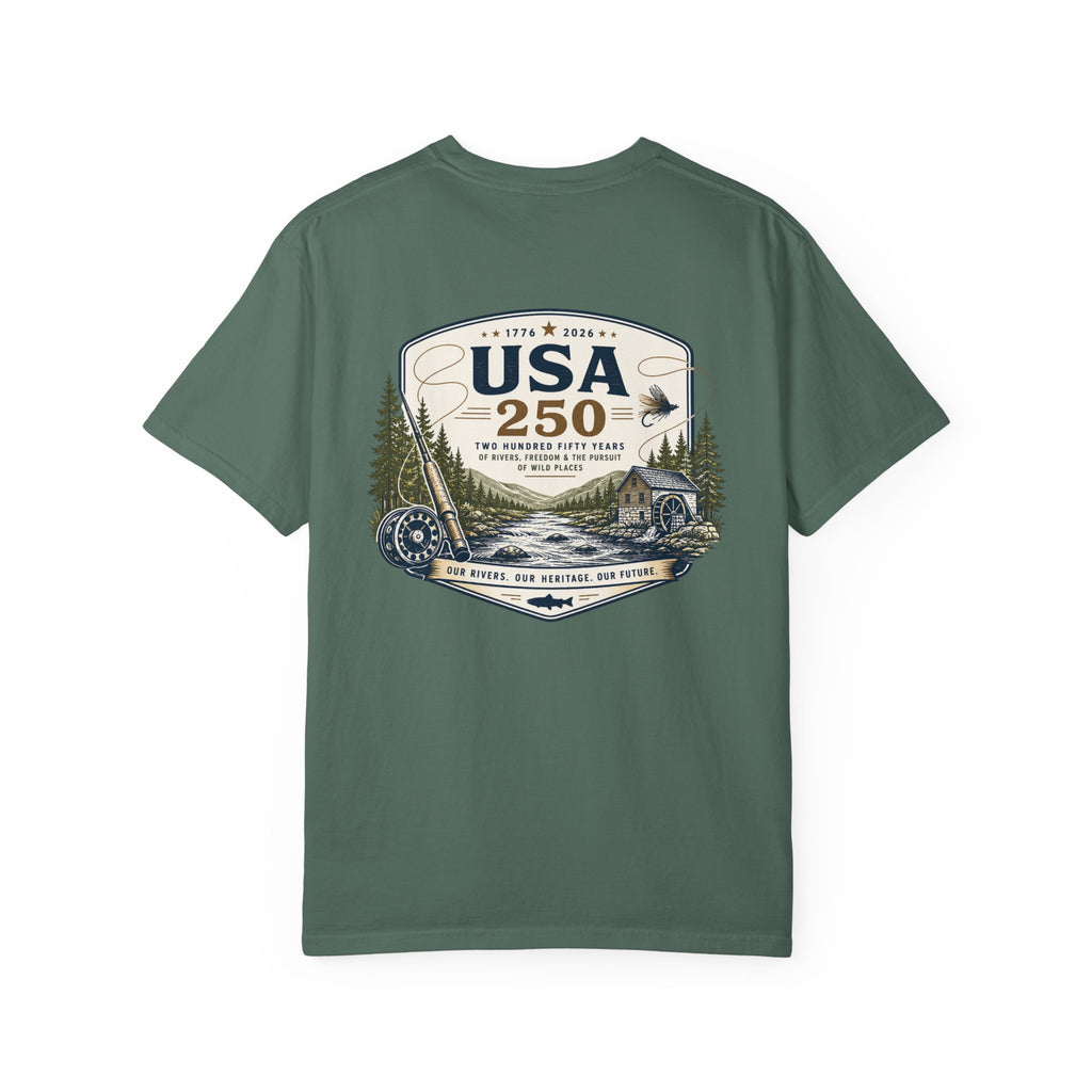 USA 250 River Heritage Light Color Back Badge Rugged Cotton Tee