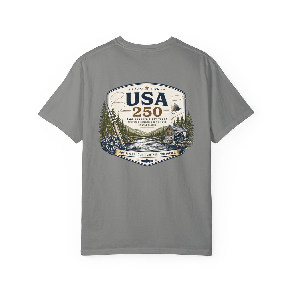 USA 250 River Heritage Light Color Back Badge Rugged Cotton Tee