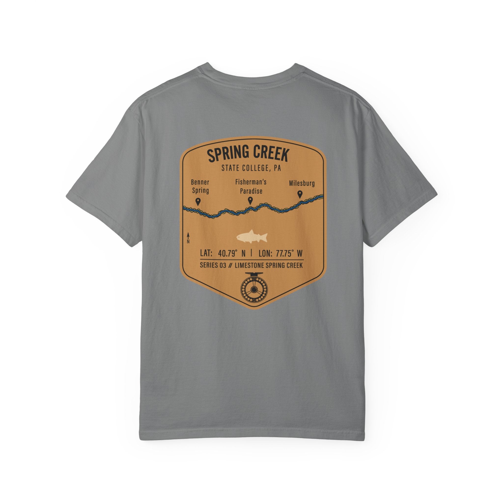 Spring Creek State College PA Fly Fishing T-Shirt - Fisherman's Paradise Trout Map Tee - Premium Pennsylvania Outdoor Apparel