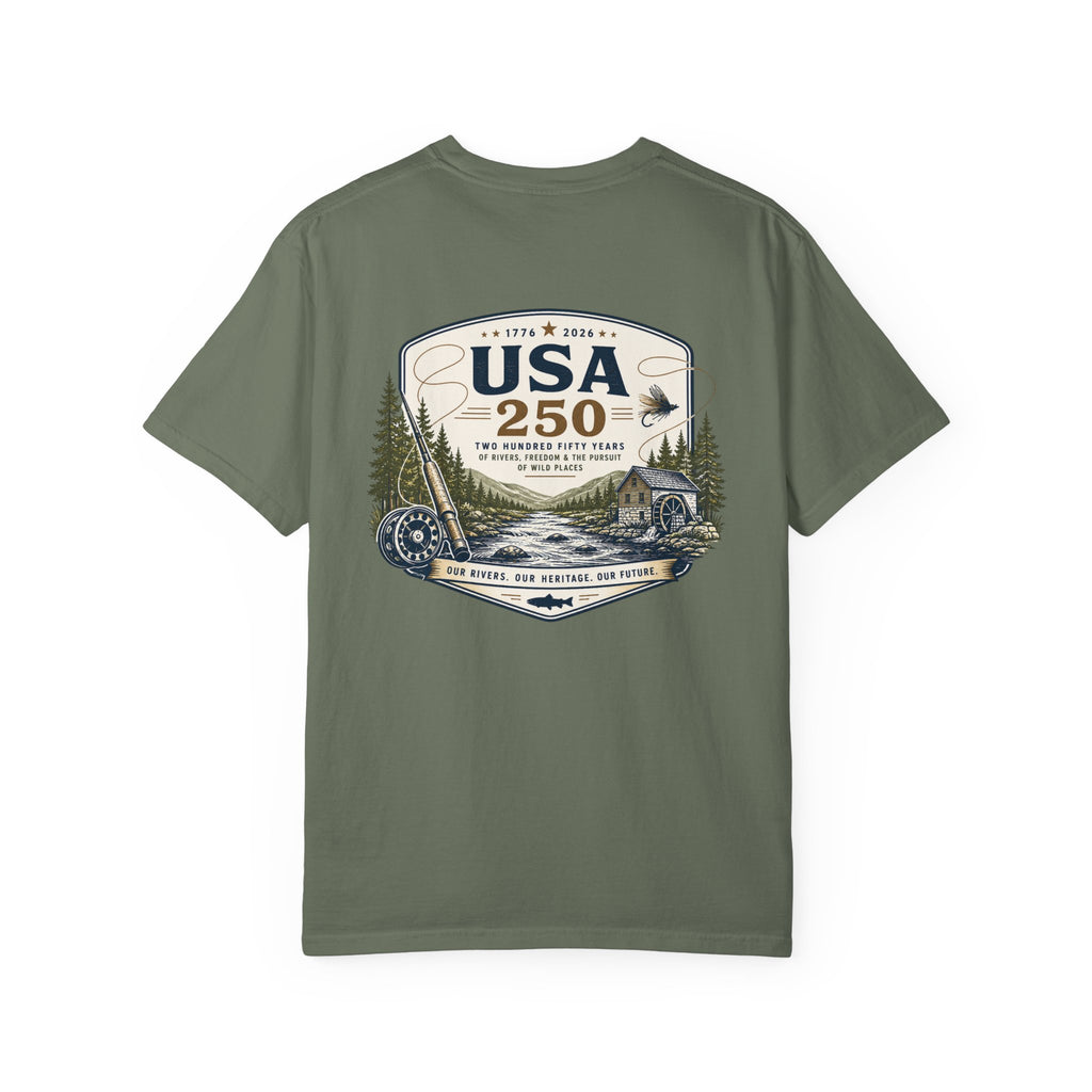 USA 250 River Heritage Light Color Back Badge Rugged Cotton Tee