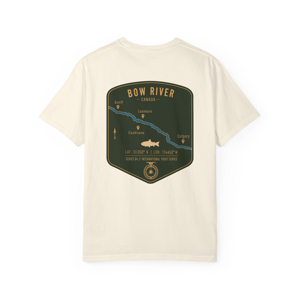 Bow River Canada Fly Fishing T-Shirt - International Trout Series Map Tee - Alberta Angler Gift for Men and Women