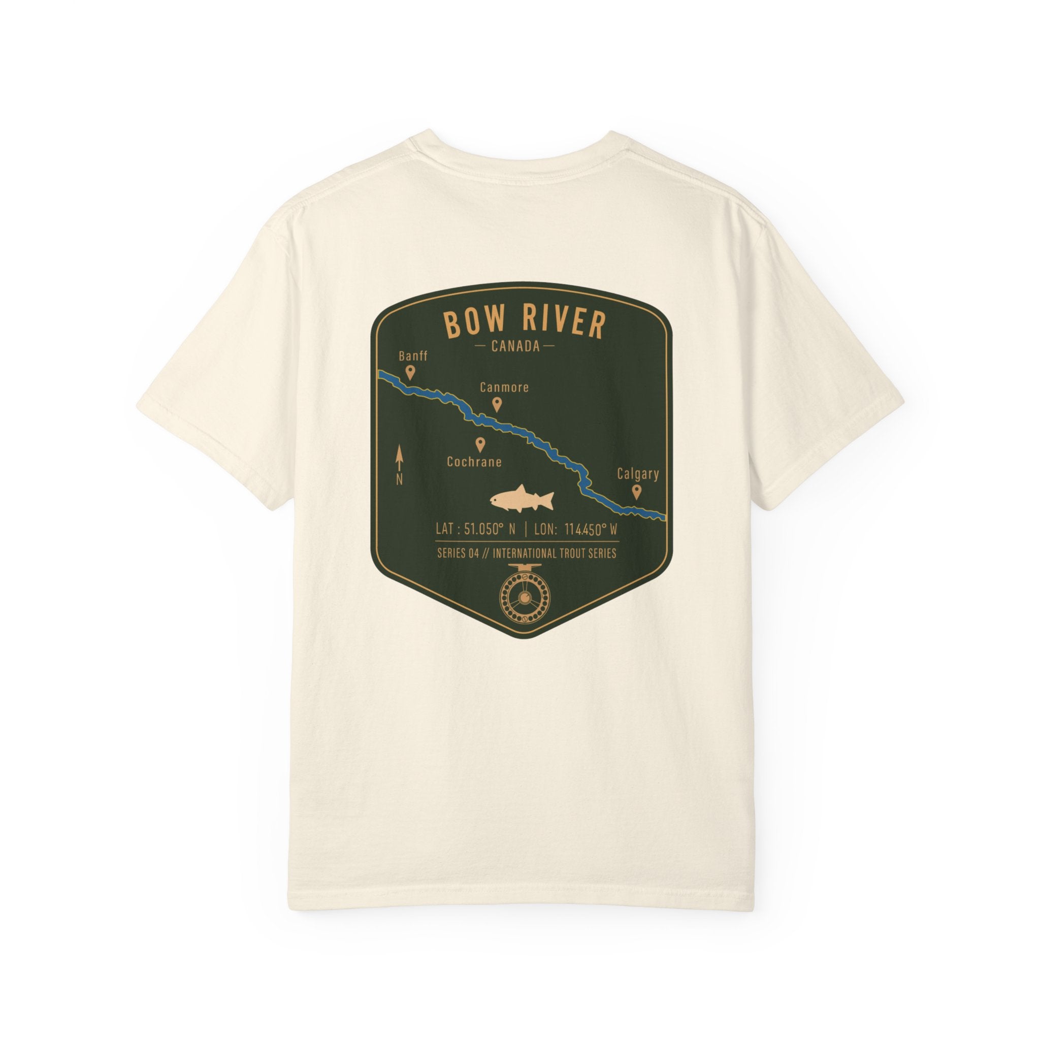 Bow River Canada Fly Fishing T-Shirt - International Trout Series Map Tee - Alberta Angler Gift for Men and Women