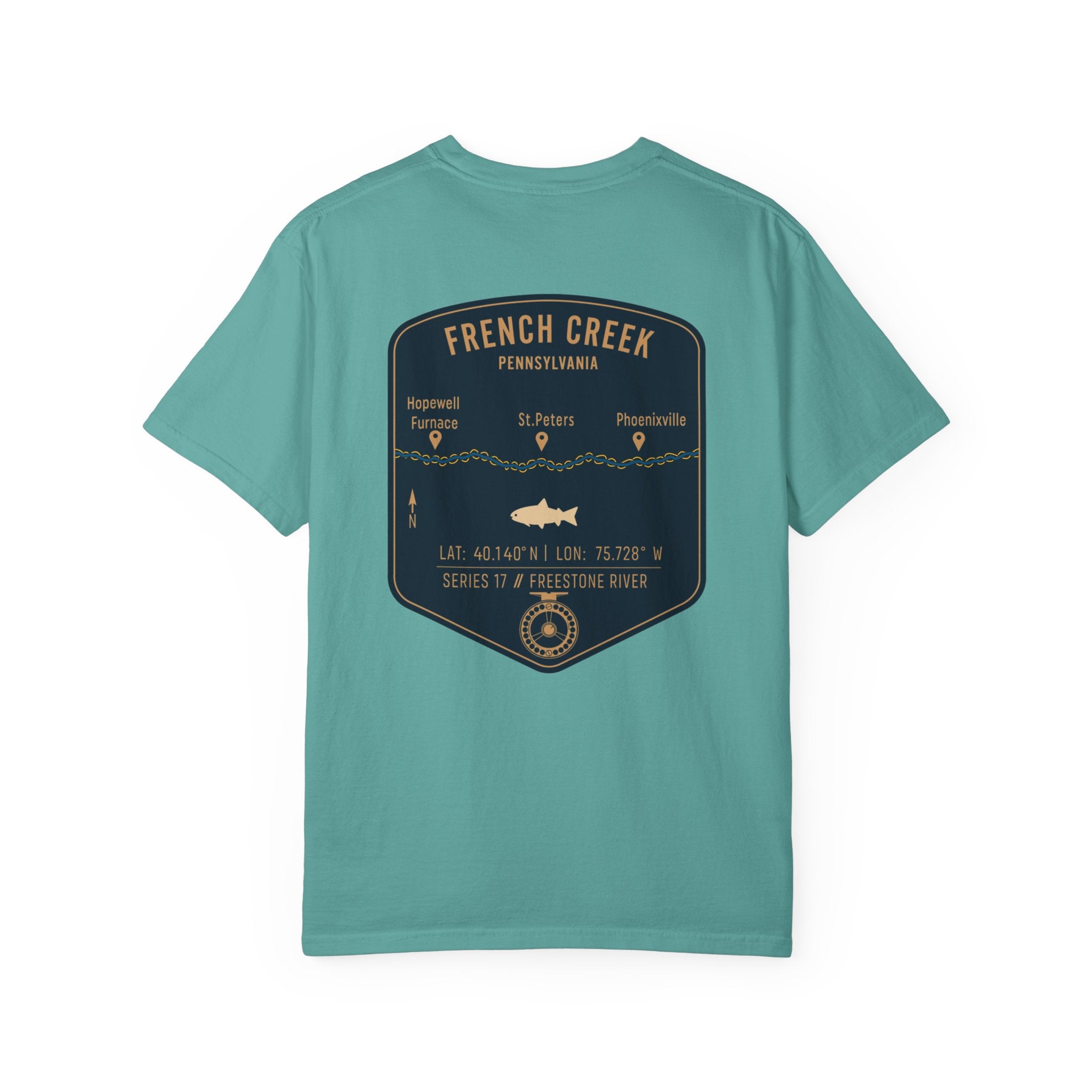 French Creek Pennsylvania Fly Fishing T-Shirt - Vintage Angler Tee with Hopewell Furnace & Phoenixville - Premium Fishing Gift for Men