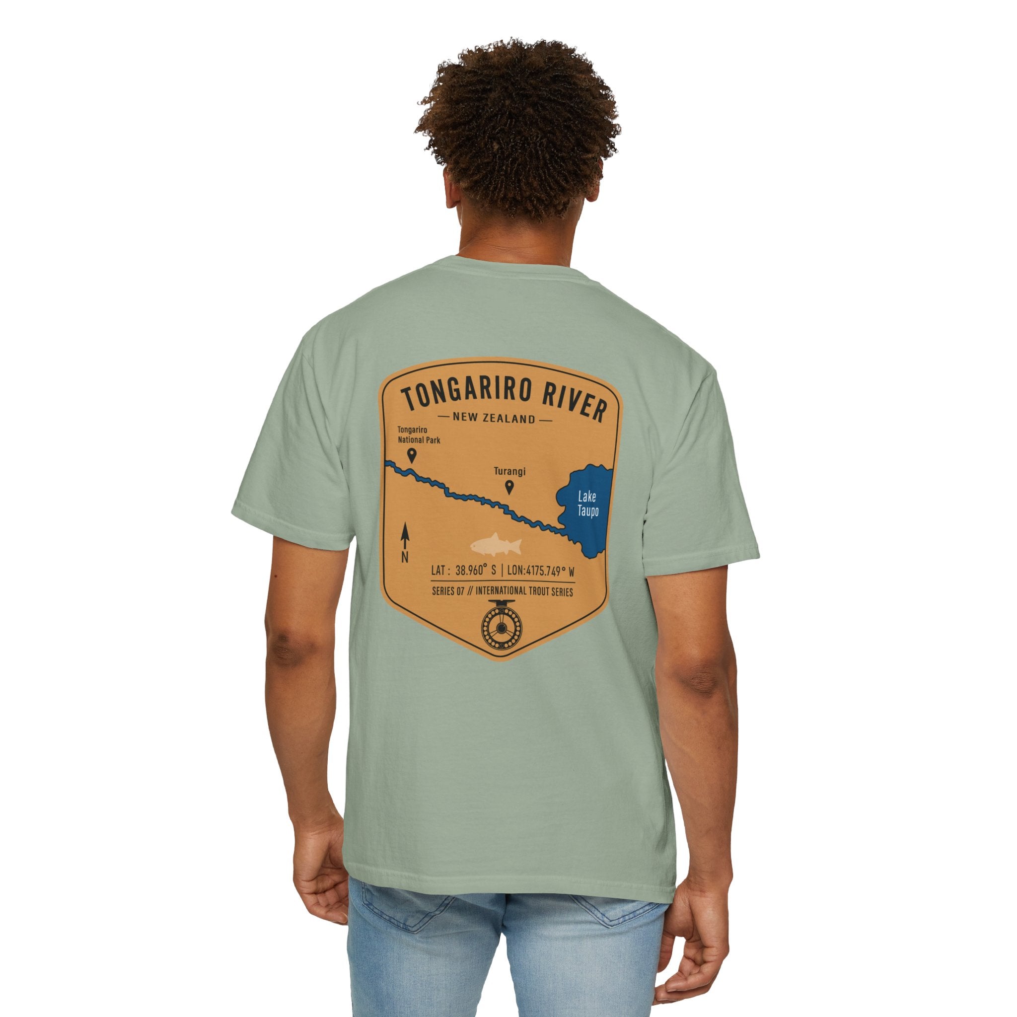 Tongariro River New Zealand Fly Fishing T-Shirt - Vintage Trout Fishing Map Tee for Anglers - Turangi Lake Taupo Souvenir