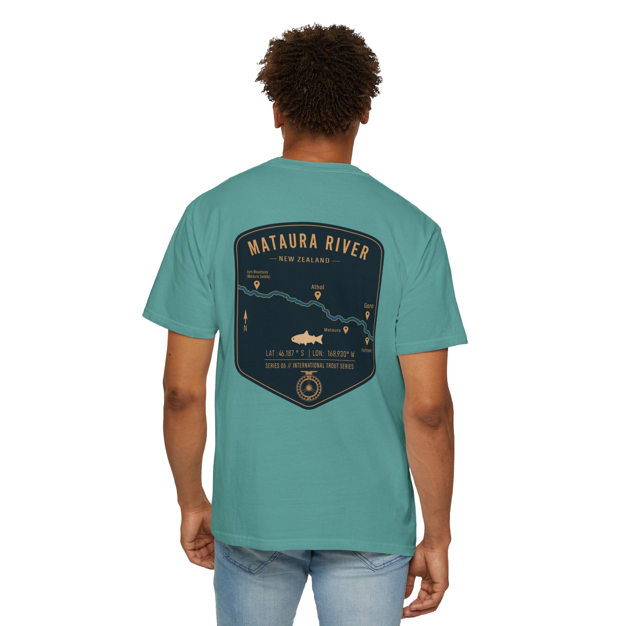 Mataura River New Zealand Fly Fishing T-Shirt - Vintage Trout Series Map Graphic Tee - Gift for Anglers