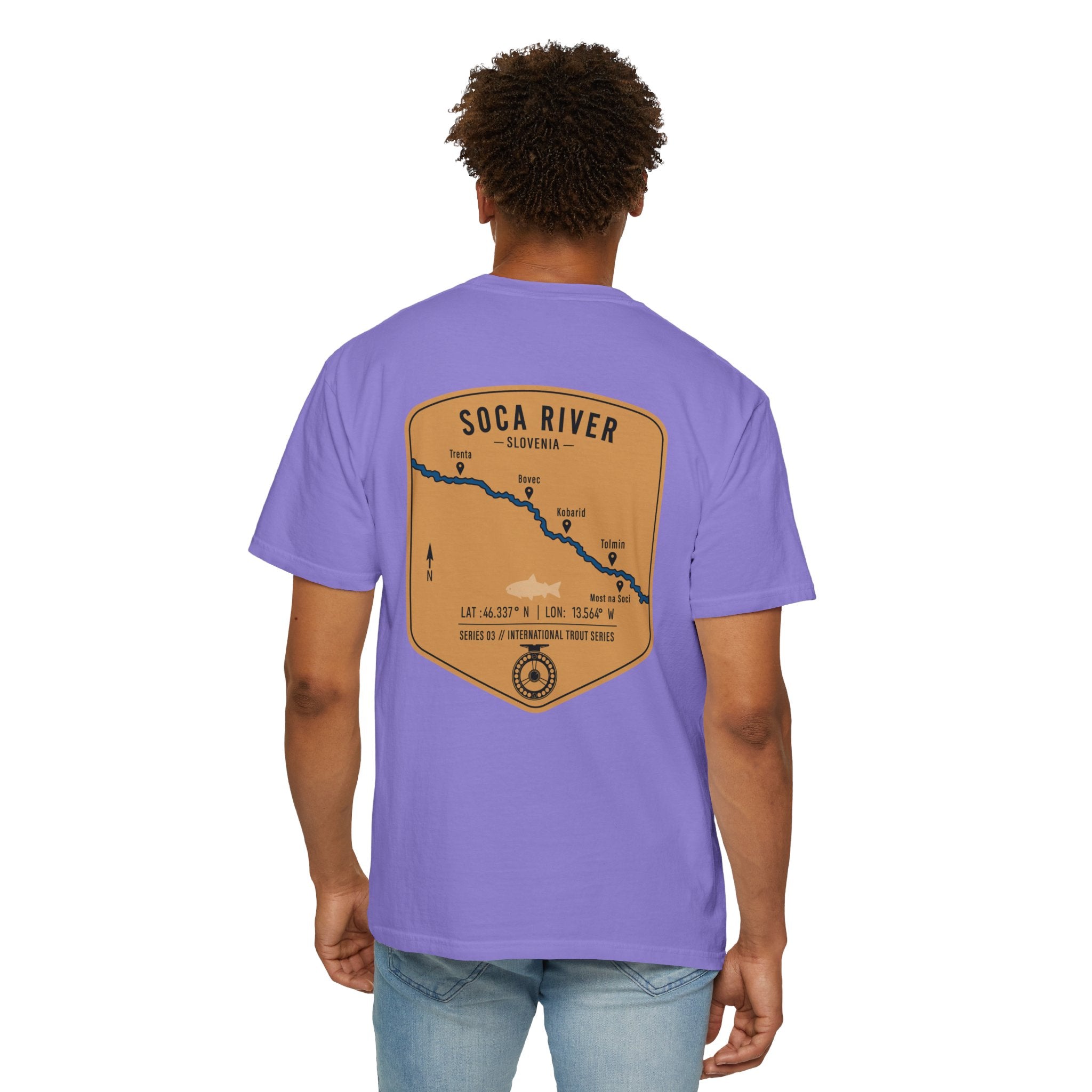 Soca River Slovenia Fly Fishing T-Shirt - International Trout Series Map Tee for Anglers and Outdoor Adventurers
