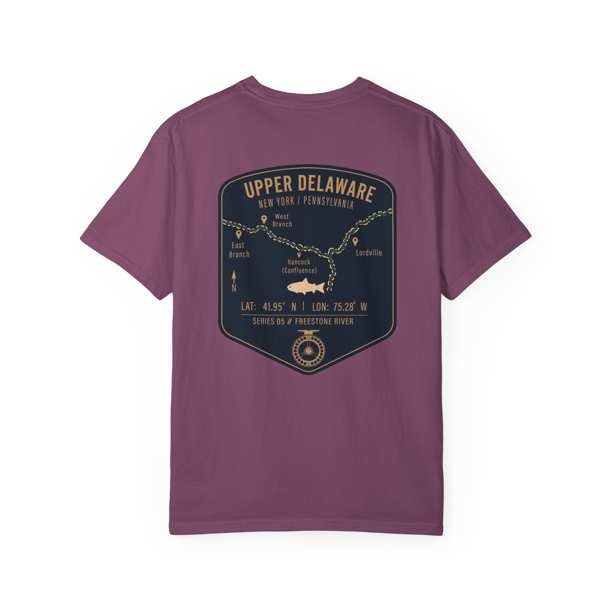 Upper Delaware River Fly Fishing T-Shirt - Vintage Hancock NY PA Map Design - Premium Angler Gift Tee