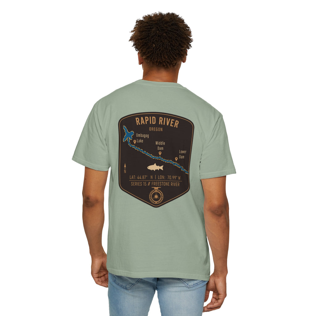 Rapid River Oregon Fly Fishing T-Shirt - Vintage River Map Graphic Tee - Premium Angler Gift