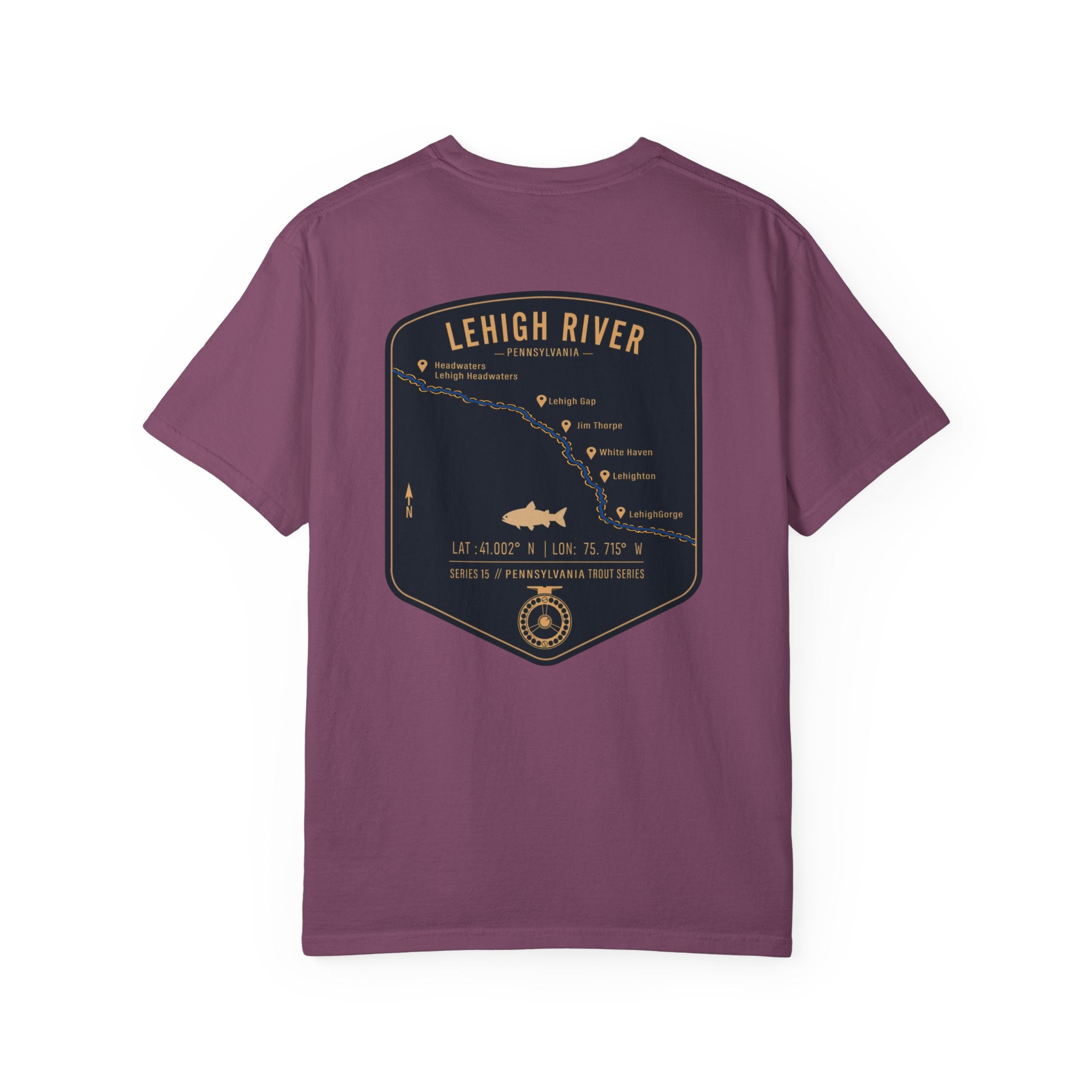 Lehigh River Pennsylvania Trout Fishing T-Shirt - Fly Fishing Map Tee with Jim Thorpe & Lehigh Gorge - Premium Angler Gift