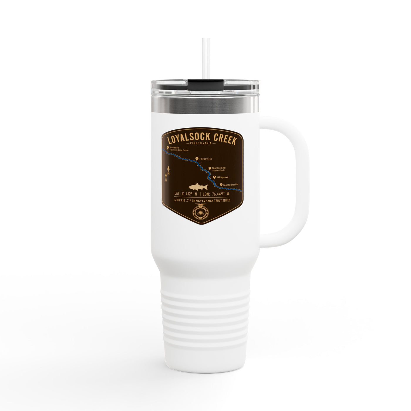 Loyalsock Creek Fishing Badge Travel Mug | 40oz Insulated Tumbler