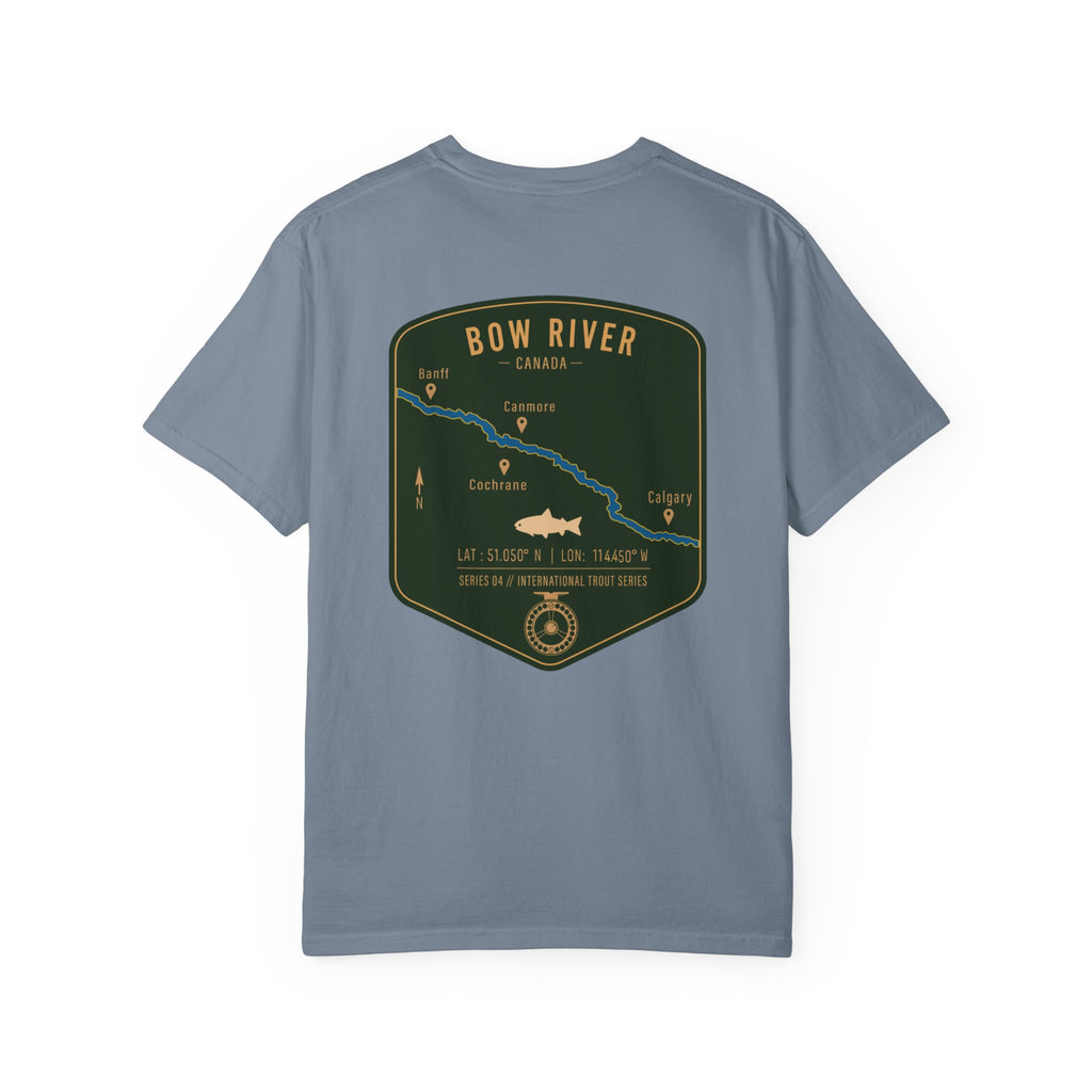 Bow River Canada Fly Fishing T-Shirt - International Trout Series Map Tee - Alberta Angler Gift for Men and Women