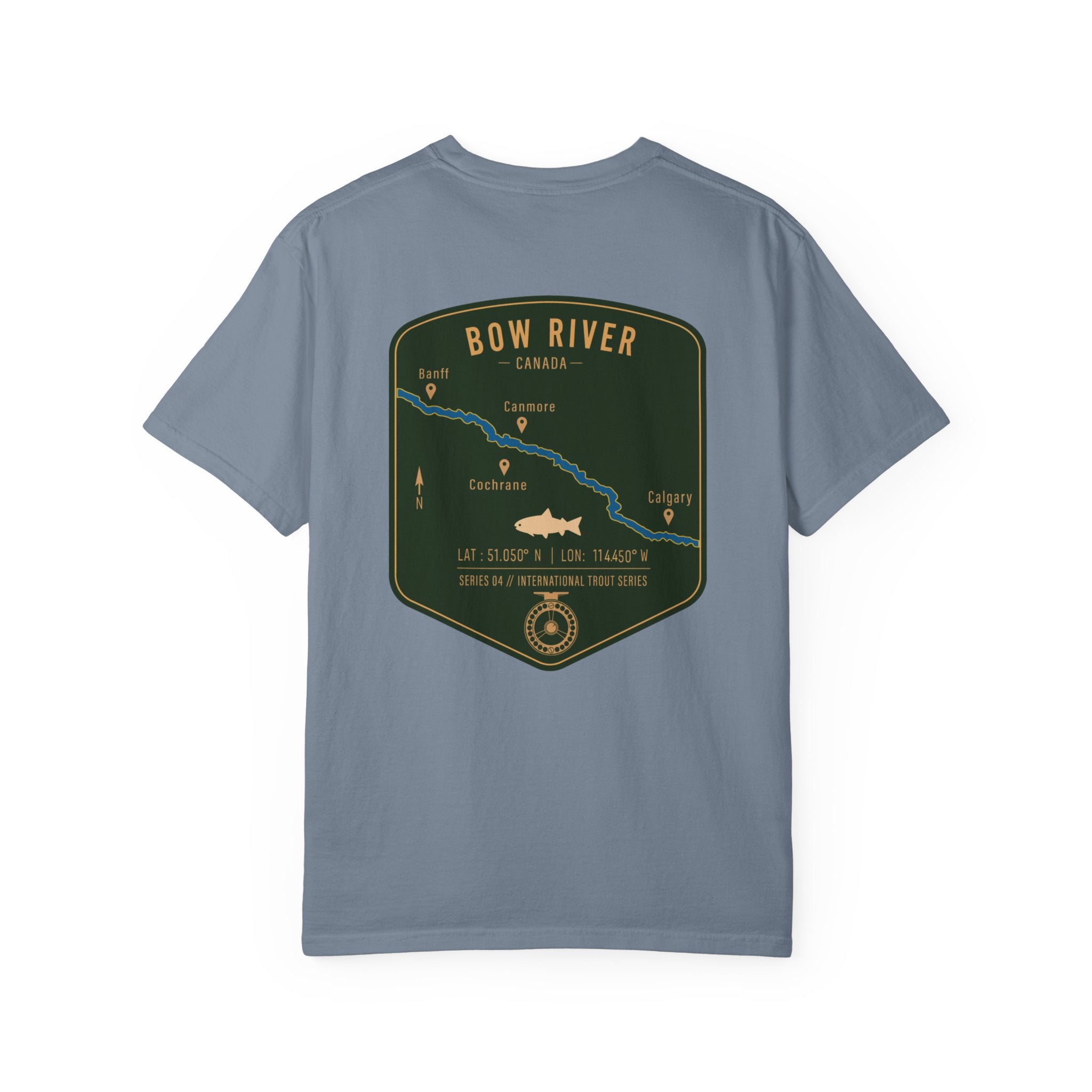 Bow River Canada Fly Fishing T-Shirt - International Trout Series Map Tee - Alberta Angler Gift for Men and Women