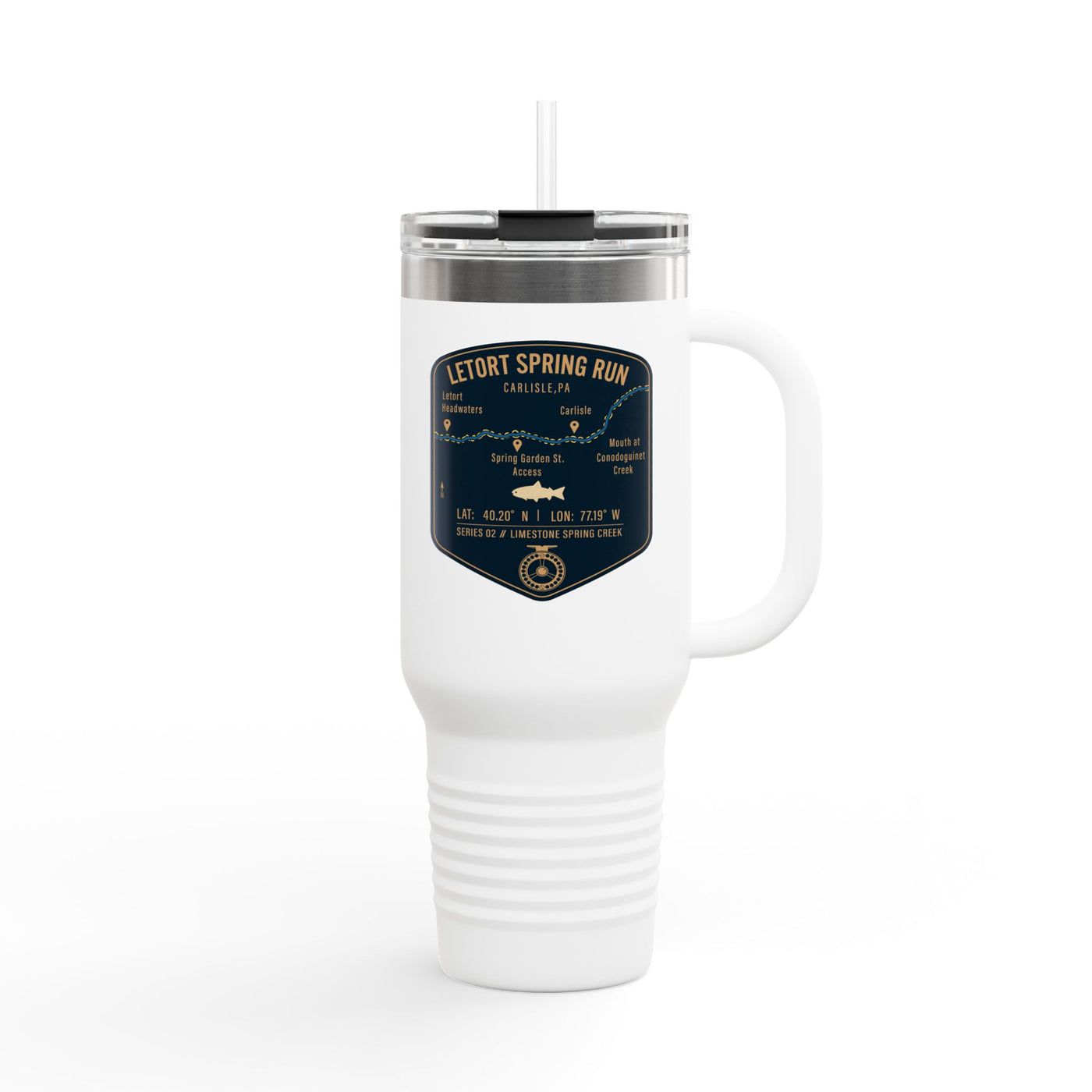 LeTort Spring Run Fishing Badge Travel Mug | 40oz Insulated Tumbler