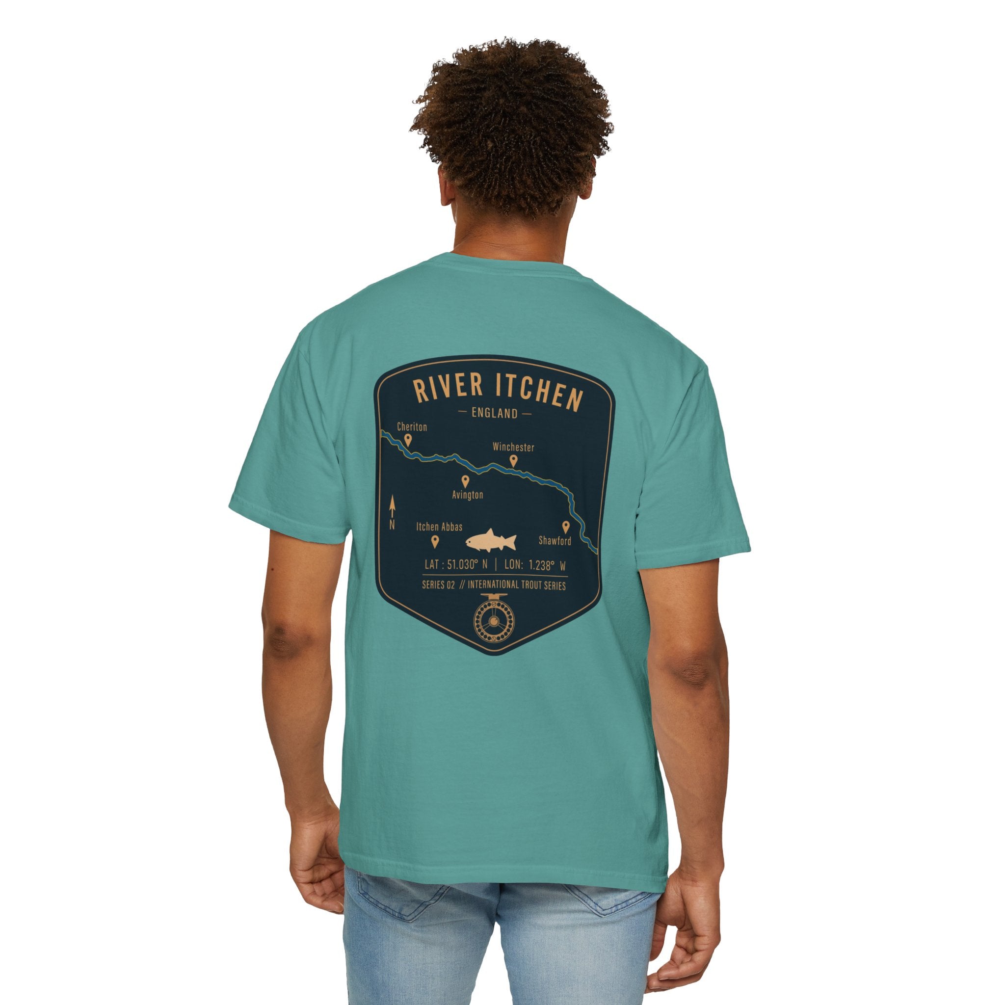 River Itchen England Fly Fishing Trout T-Shirt - Vintage Winchester Map Angler Gift - International Trout Series