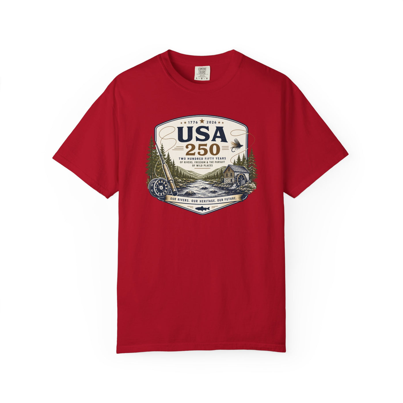 USA 250 River Heritage | Light Color Front Badge Rugged Cotton Tee