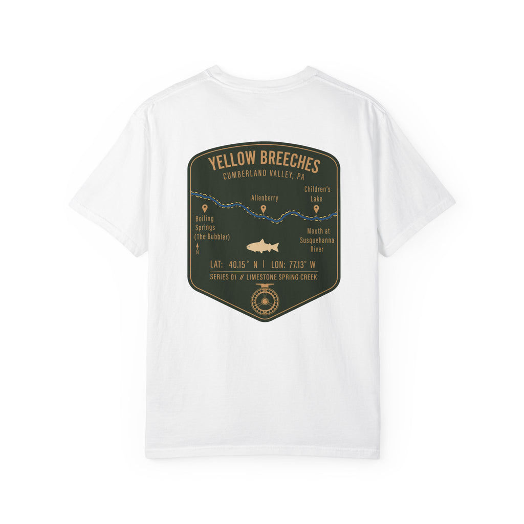 Yellow Breeches Fly Fishing T-Shirt - Cumberland Valley PA Trout Fishing Gear - Vintage Badge Style Limestone Creek Tee