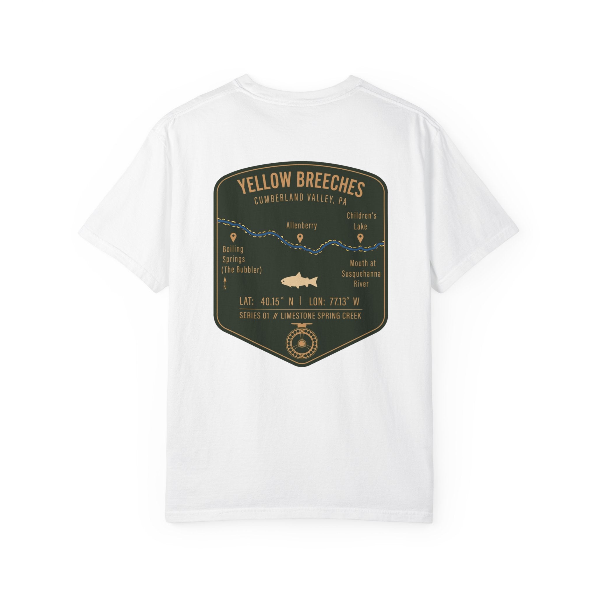 Yellow Breeches Fly Fishing T-Shirt - Cumberland Valley PA Trout Fishing Gear - Vintage Badge Style Limestone Creek Tee