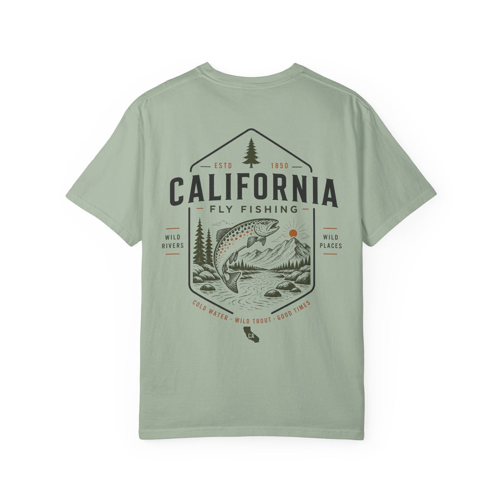 California - State Fly Fishing Badge — Rugged Cotton Tee