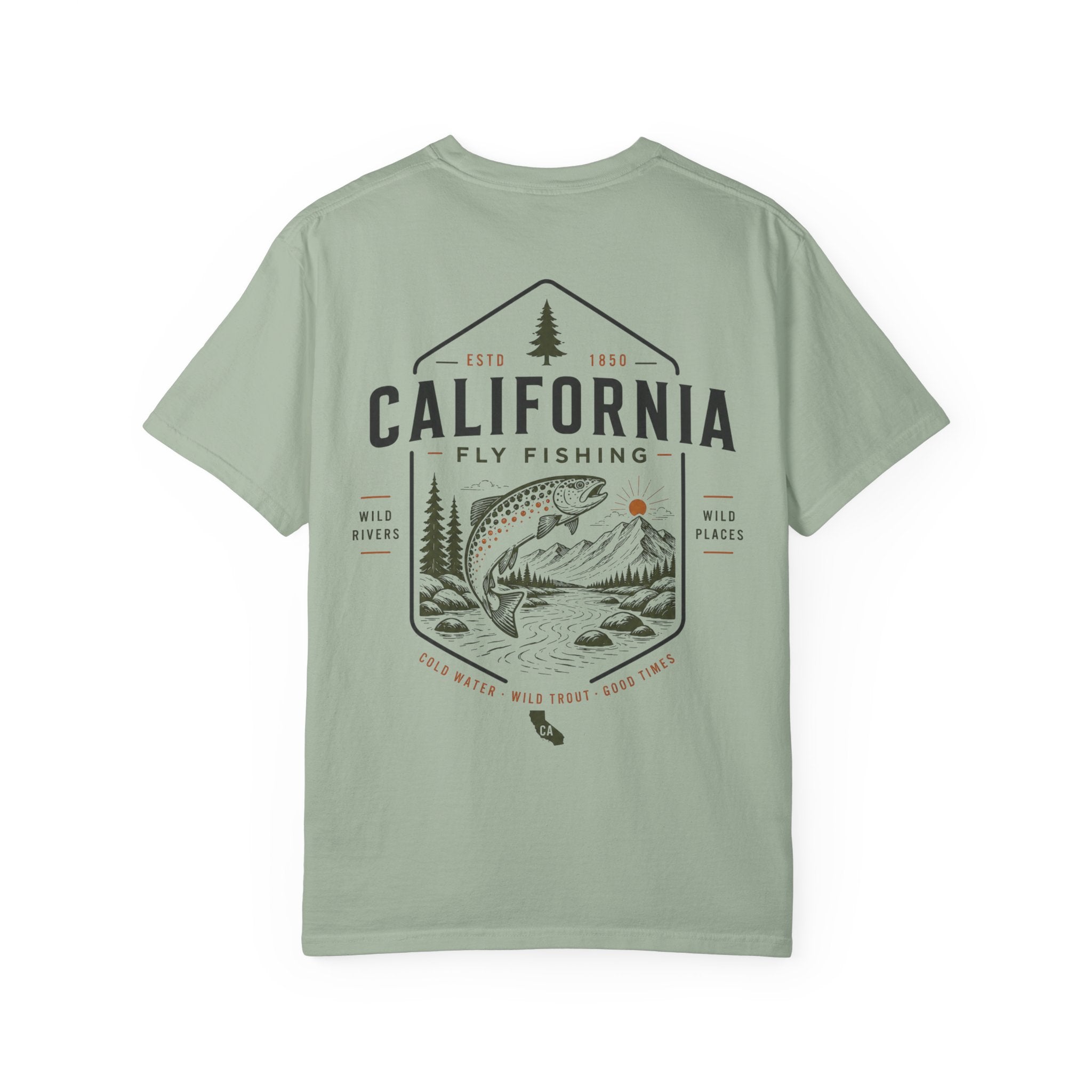 California - State Fly Fishing Badge — Rugged Cotton Tee