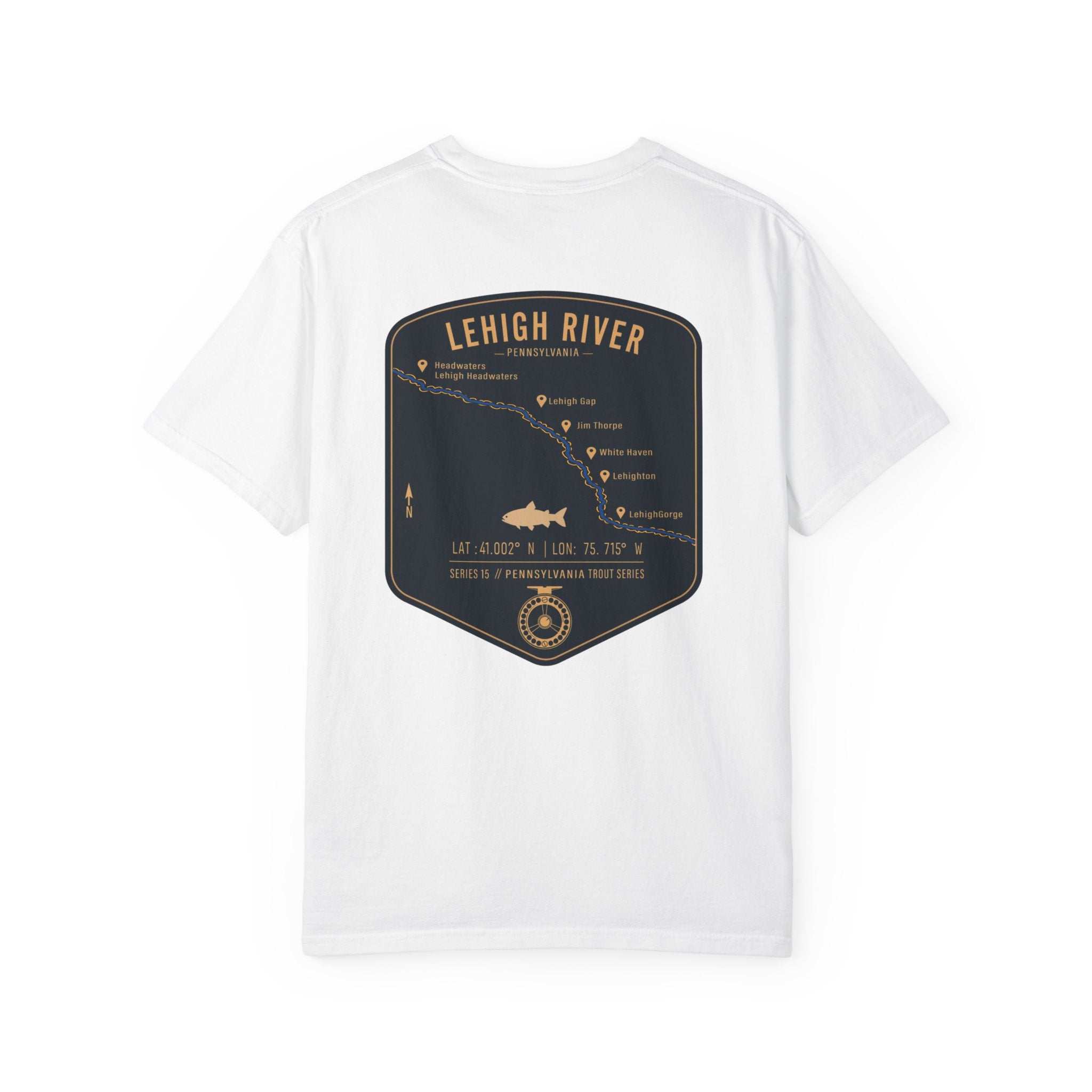 Lehigh River Pennsylvania Trout Fishing T-Shirt - Fly Fishing Map Tee with Jim Thorpe & Lehigh Gorge - Premium Angler Gift