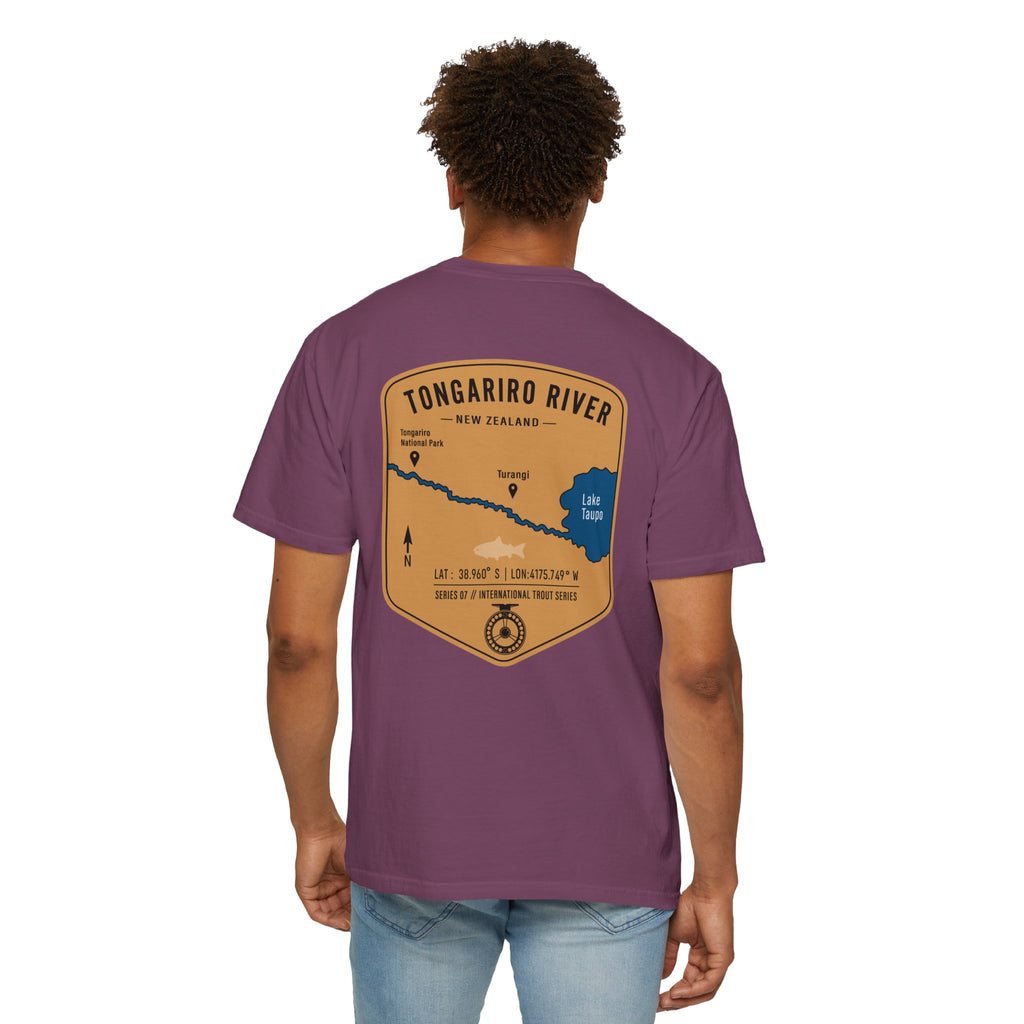 Tongariro River New Zealand Fly Fishing T-Shirt - Vintage Trout Fishing Map Tee for Anglers - Turangi Lake Taupo Souvenir