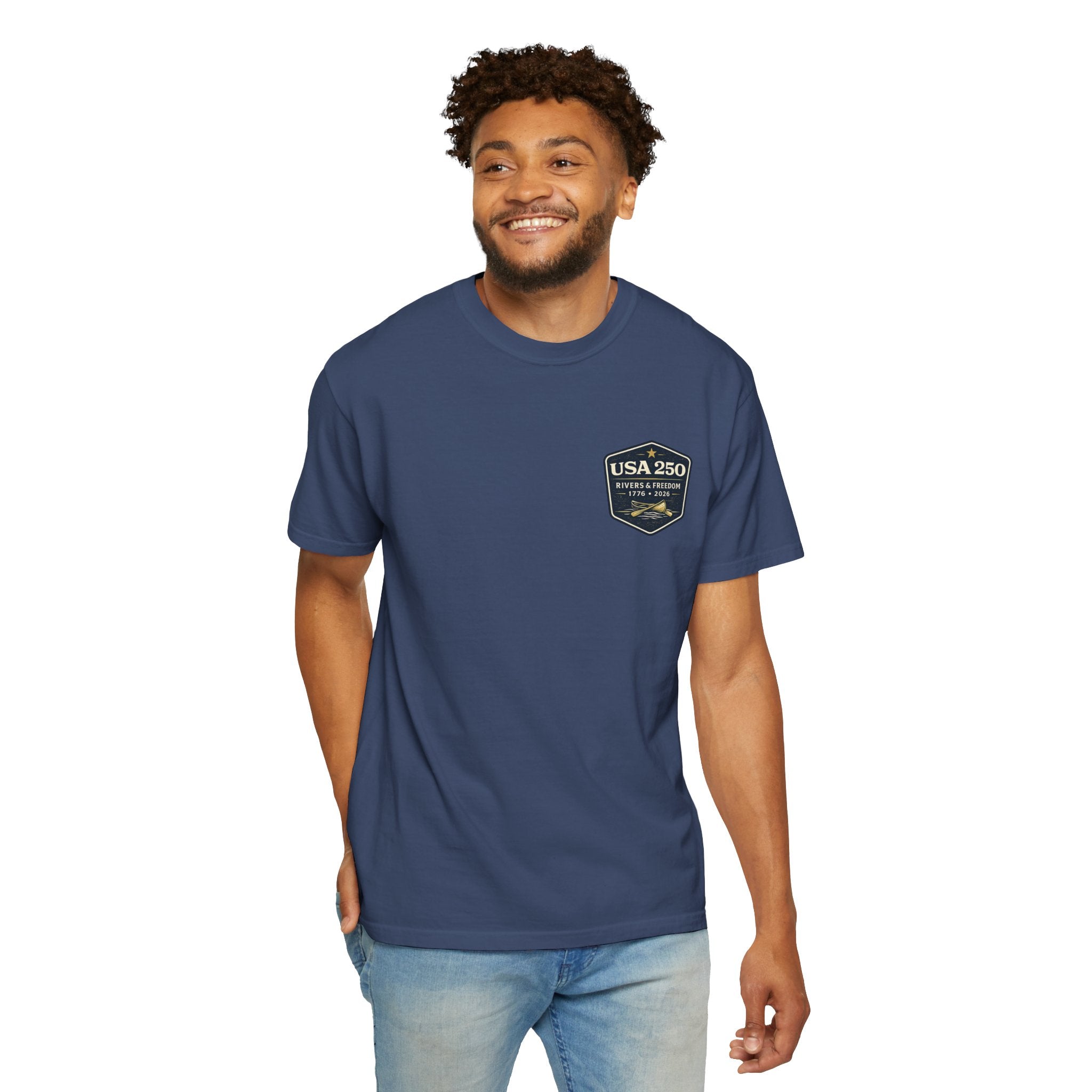USA 250 River Heritage Light Color Back Badge Rugged Cotton Tee