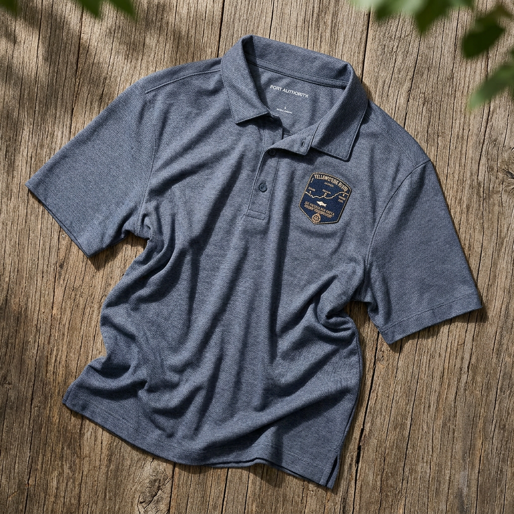 Yellowstone River Fishing Map Polo | Port Authority® Fine Pique Blend