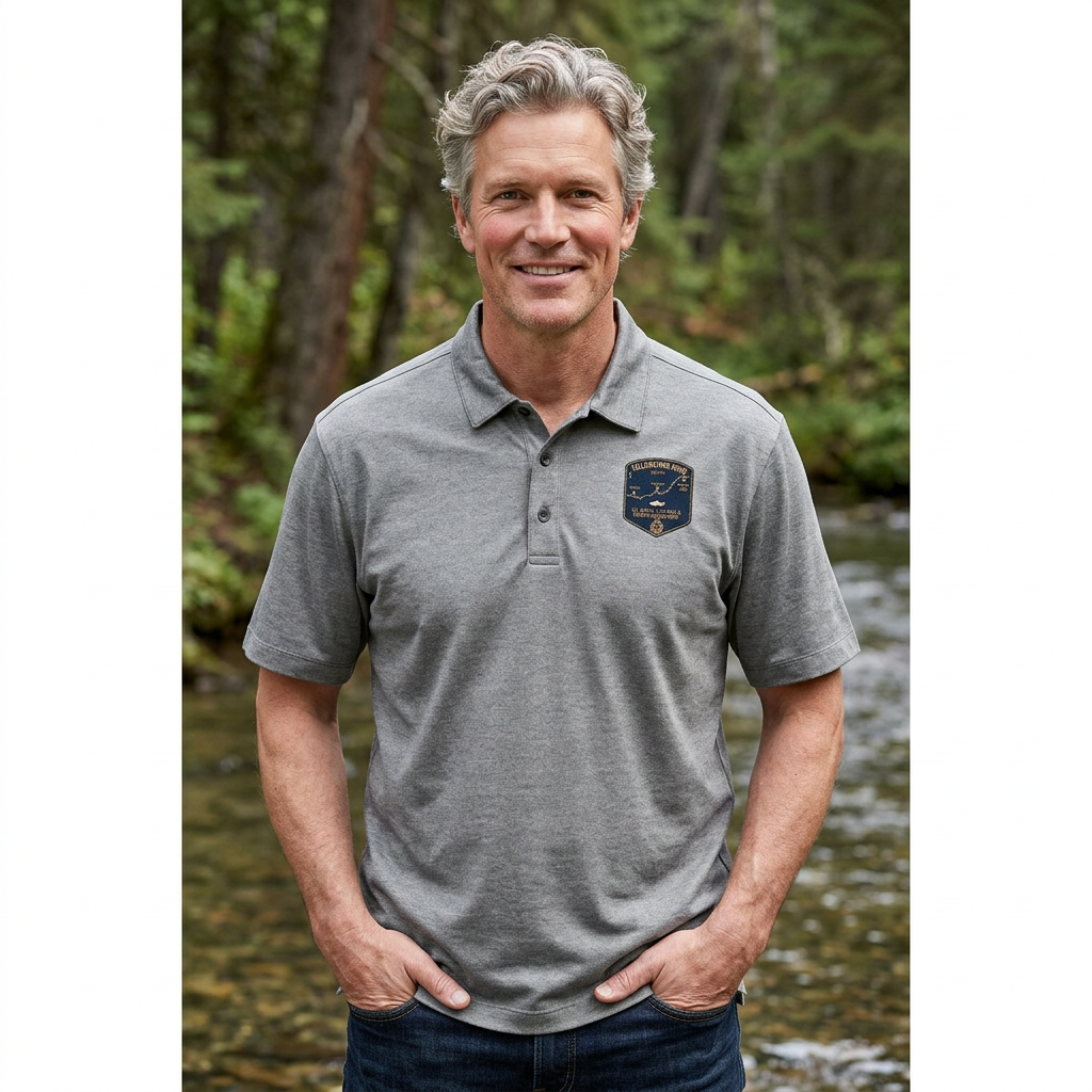 Yellowstone River Fishing Map Polo | Port Authority® Fine Pique Blend