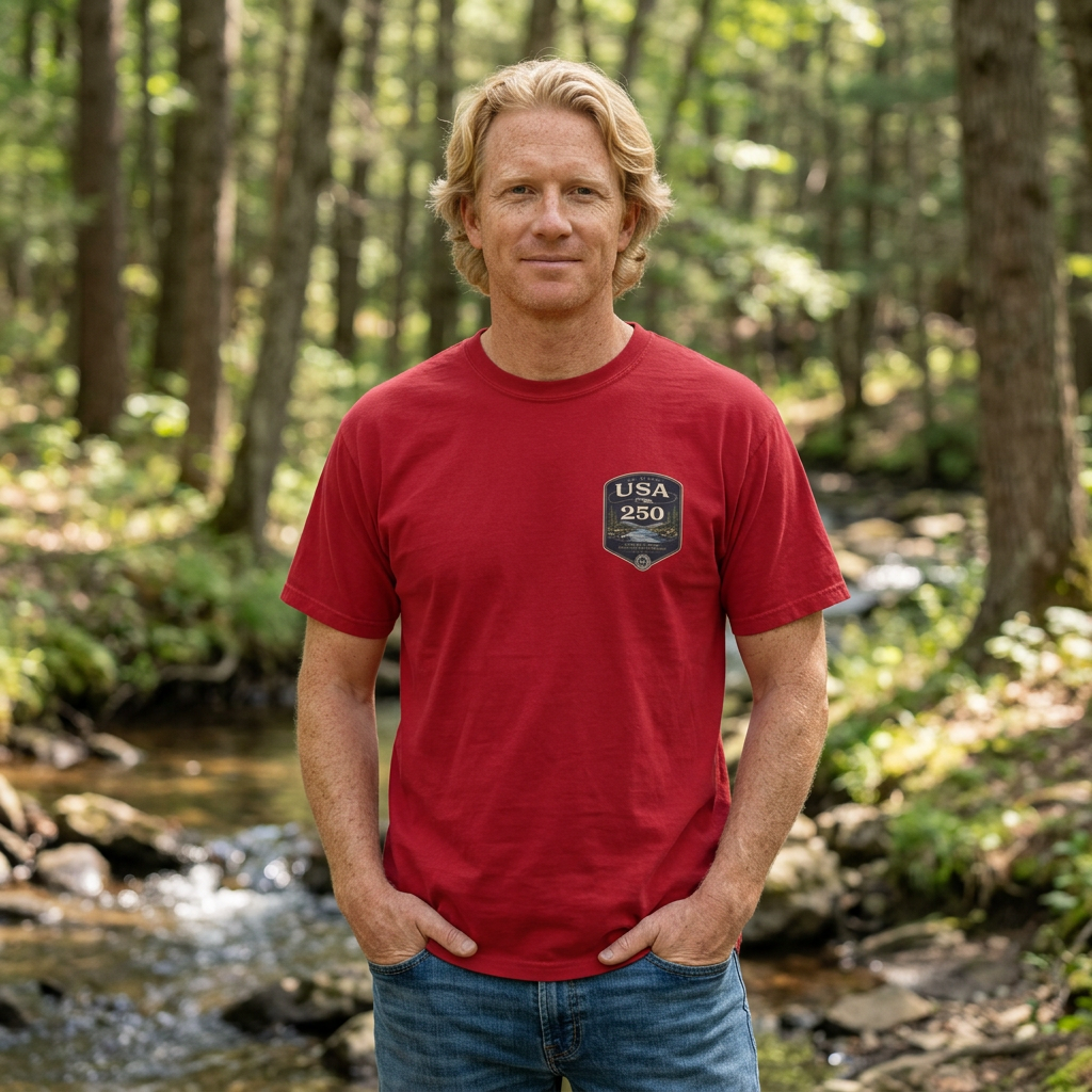 USA 250 River Heritage | Pocket-Sized Dark Badge Rugged Cotton Tee