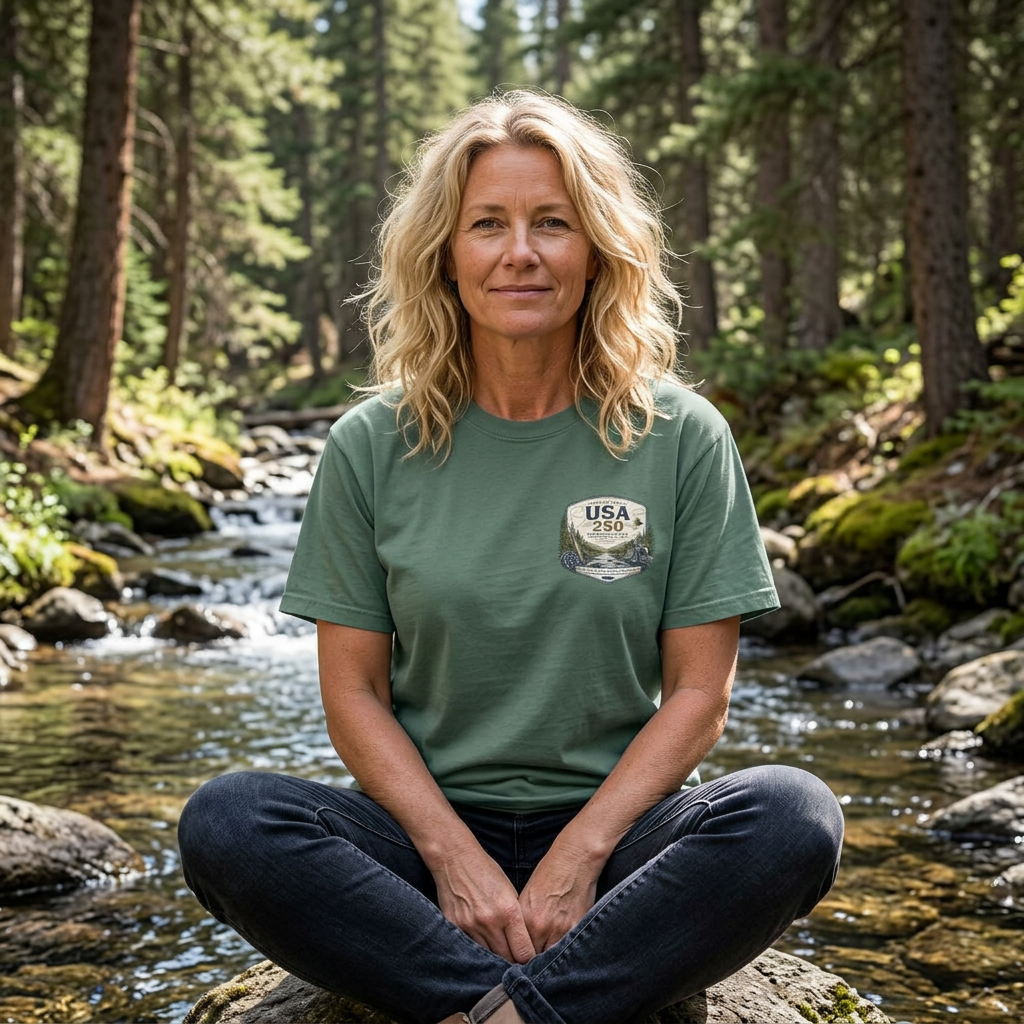USA 250 River Heritage | Pocket-Sized Light Color Badge Rugged Cotton Tee