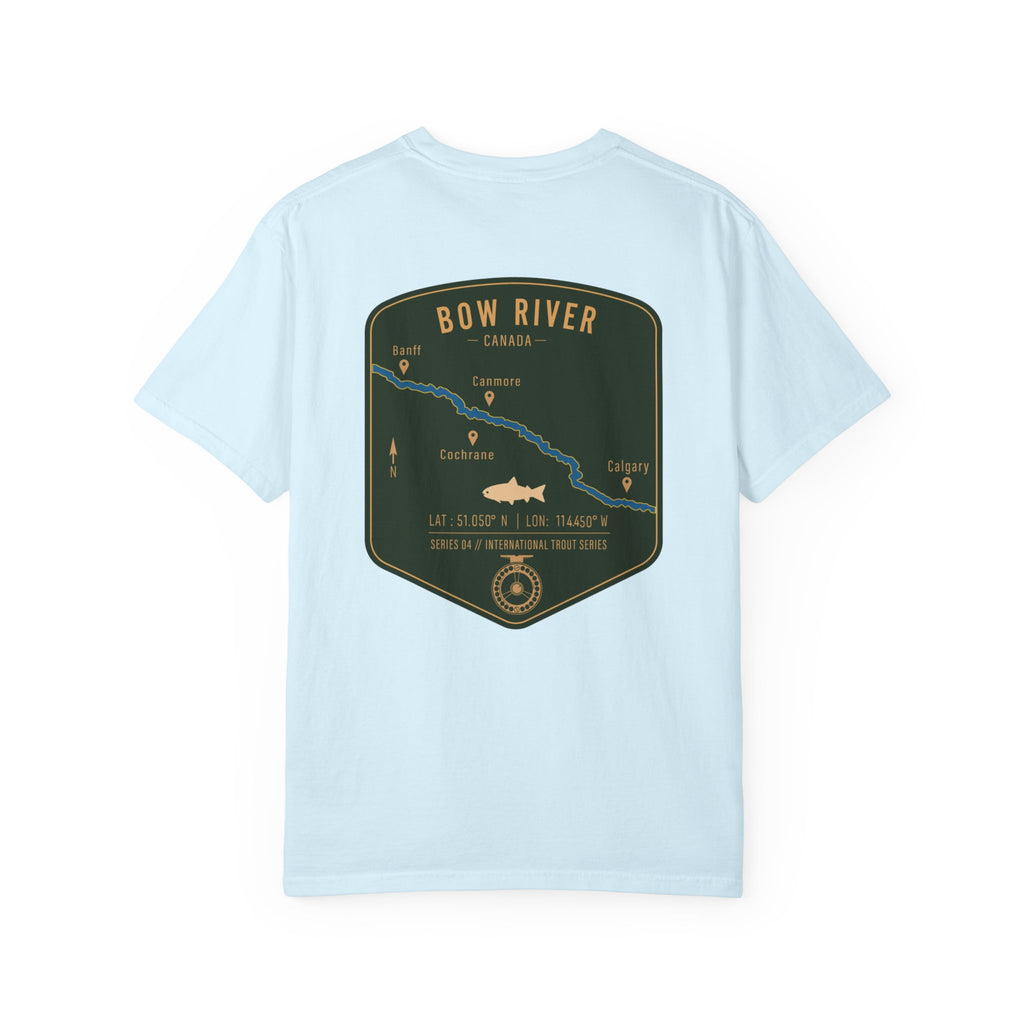 Bow River Canada Fly Fishing T-Shirt - International Trout Series Map Tee - Alberta Angler Gift for Men and Women