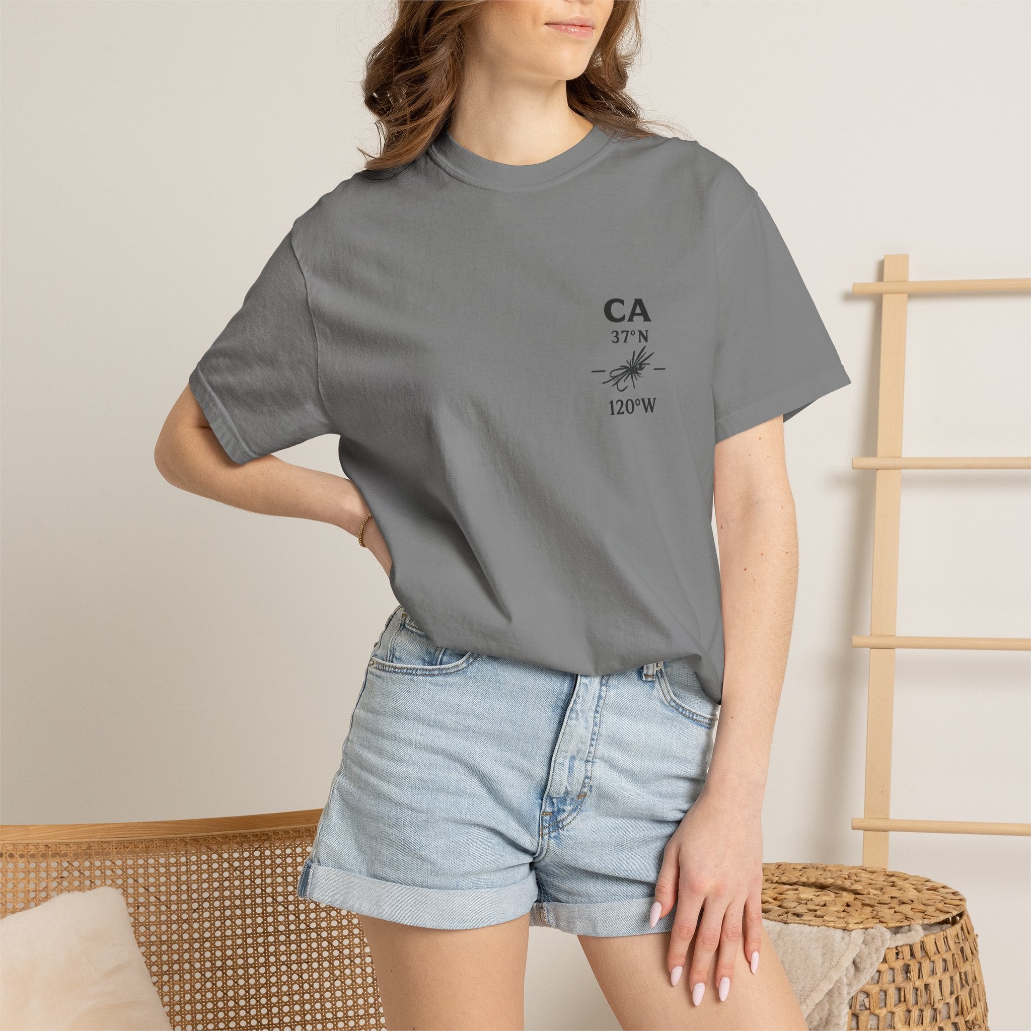 California - State Fly Fishing Badge — Rugged Cotton Tee