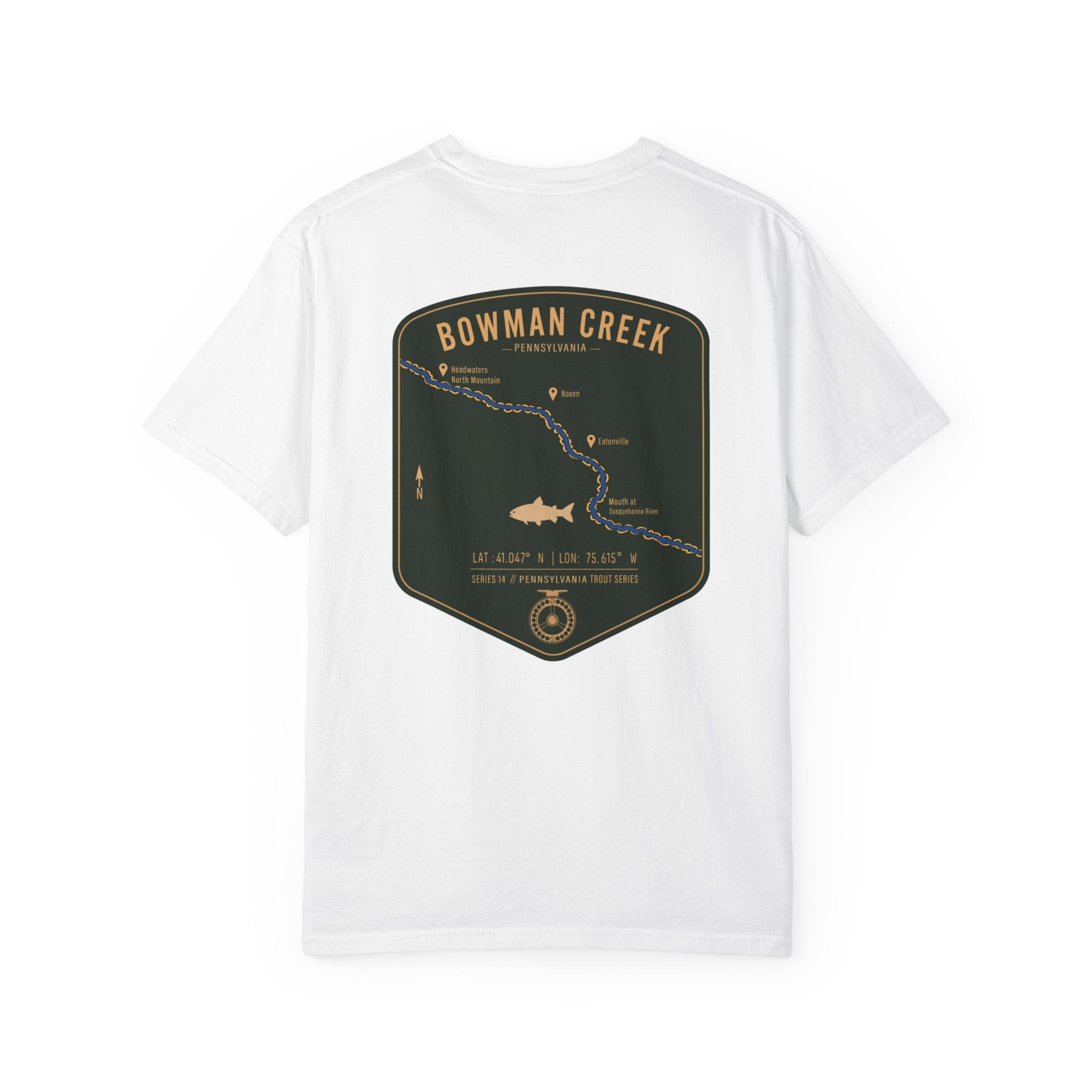 Bowman Creek Pennsylvania Fly Fishing T-Shirt - Series 14 Trout Map Tee for Anglers