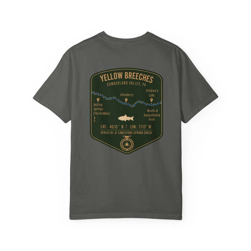 Yellow Breeches Fly Fishing T-Shirt - Cumberland Valley PA Trout Fishing Gear - Vintage Badge Style Limestone Creek Tee