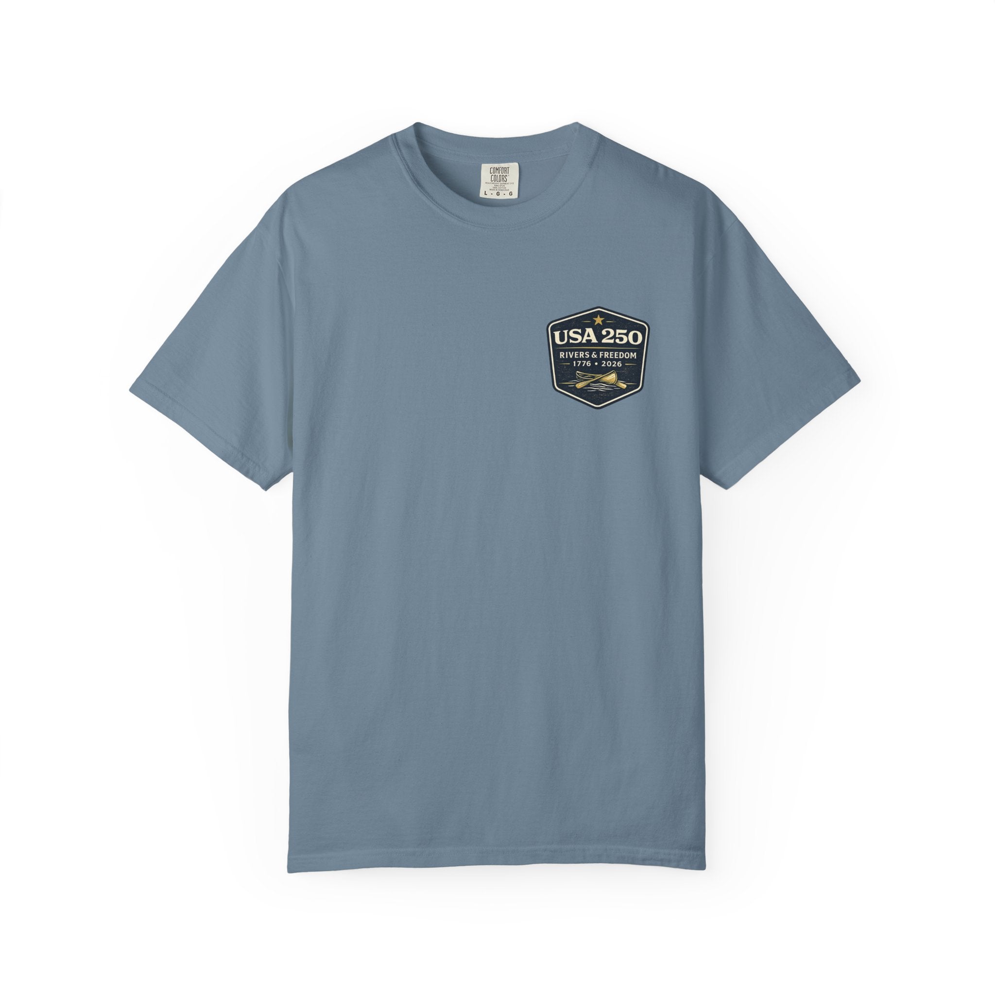 USA 250 River Heritage Light Color Back Badge Rugged Cotton Tee