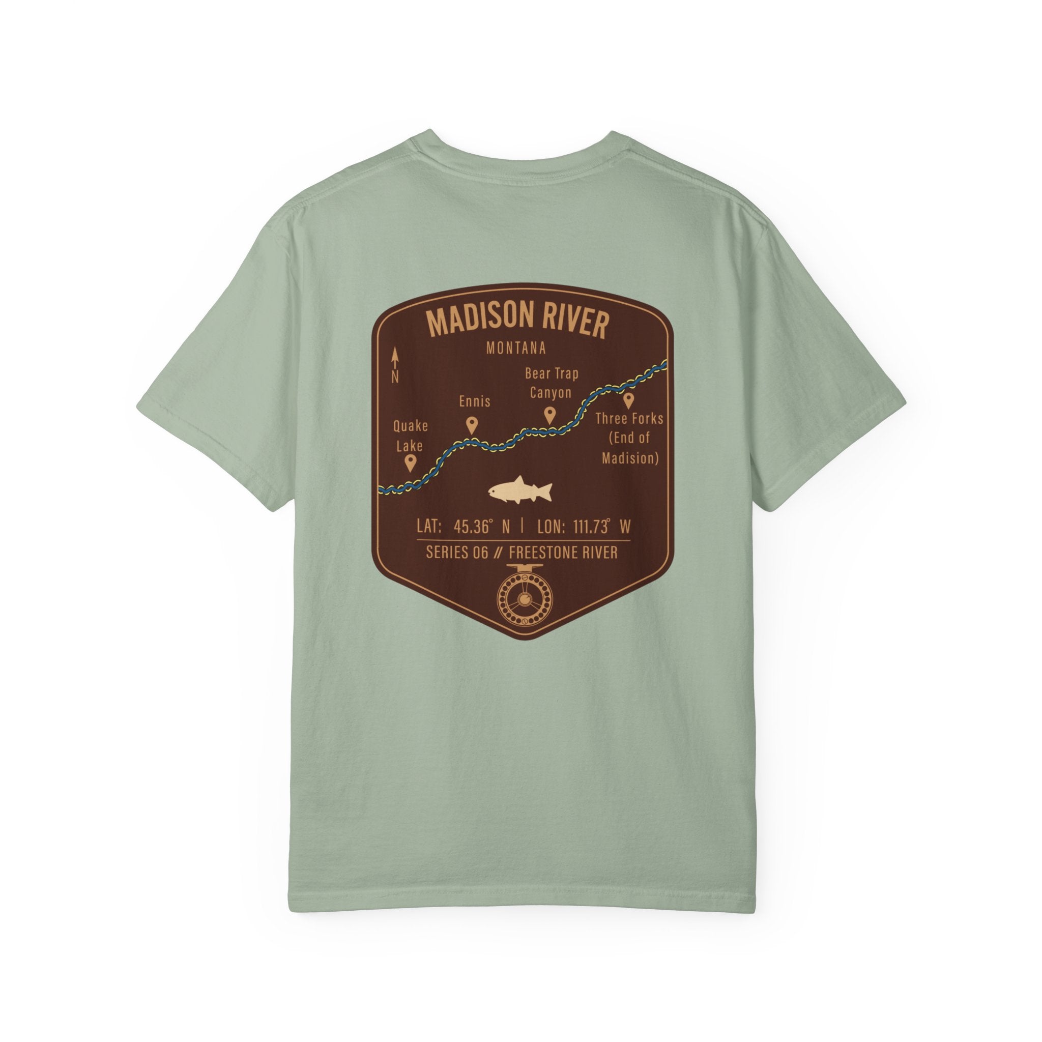 Madison River Montana Fly Fishing T-Shirt - Vintage Map Design Retro Angler Tee - Quake Lake Ennis Bear Trap Canyon Souvenir