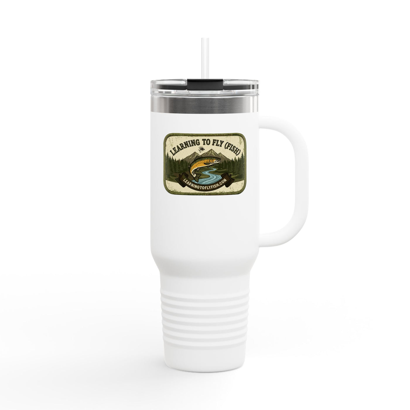 Learning to Fly (Fish) Fishing Badge Travel Mug | 40oz Insulated Tumbler
