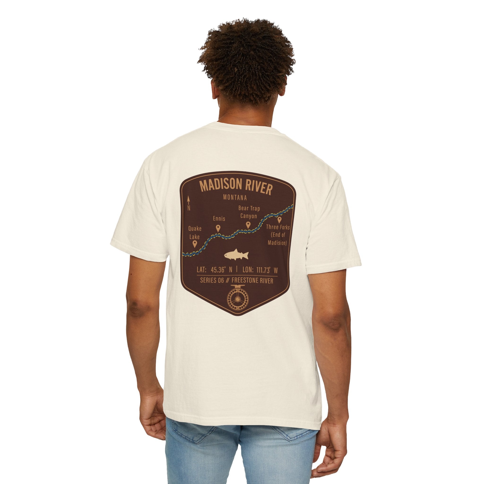 Madison River Montana Fly Fishing T-Shirt - Vintage Map Design Retro Angler Tee - Quake Lake Ennis Bear Trap Canyon Souvenir